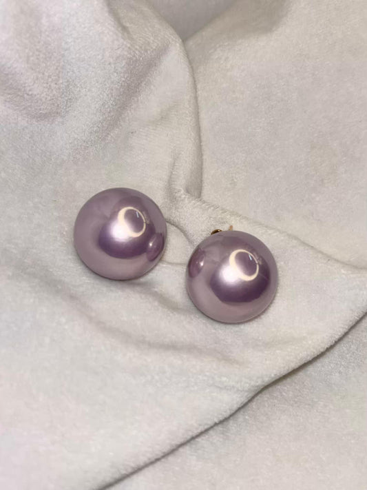 Purple 2.2cm Pearl Clip ons Studs Premium Earrings - 18K Gold Plated