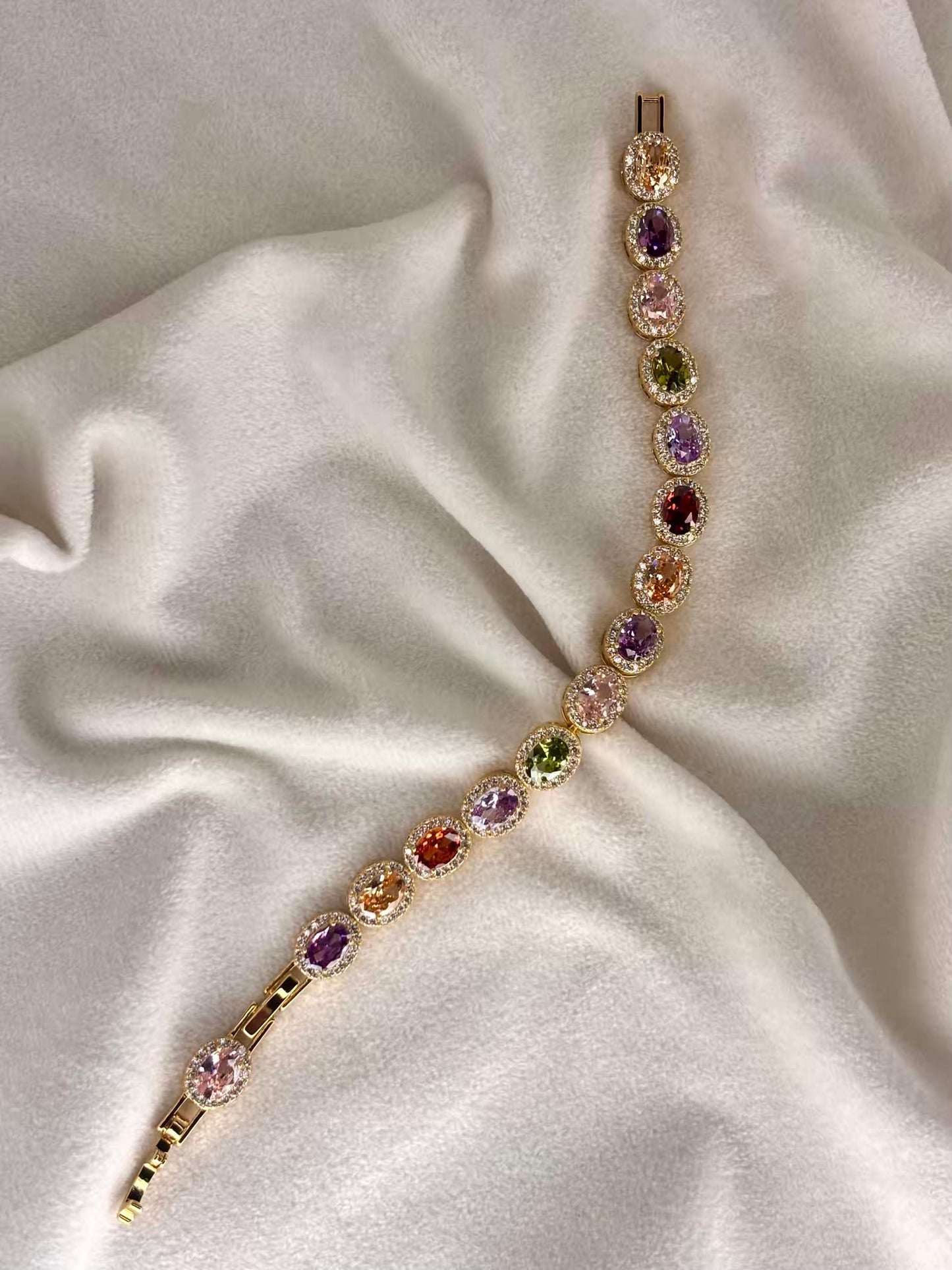 Oval Multicolor Shimmer 18K Gold plated Premium Tennis Bracelet