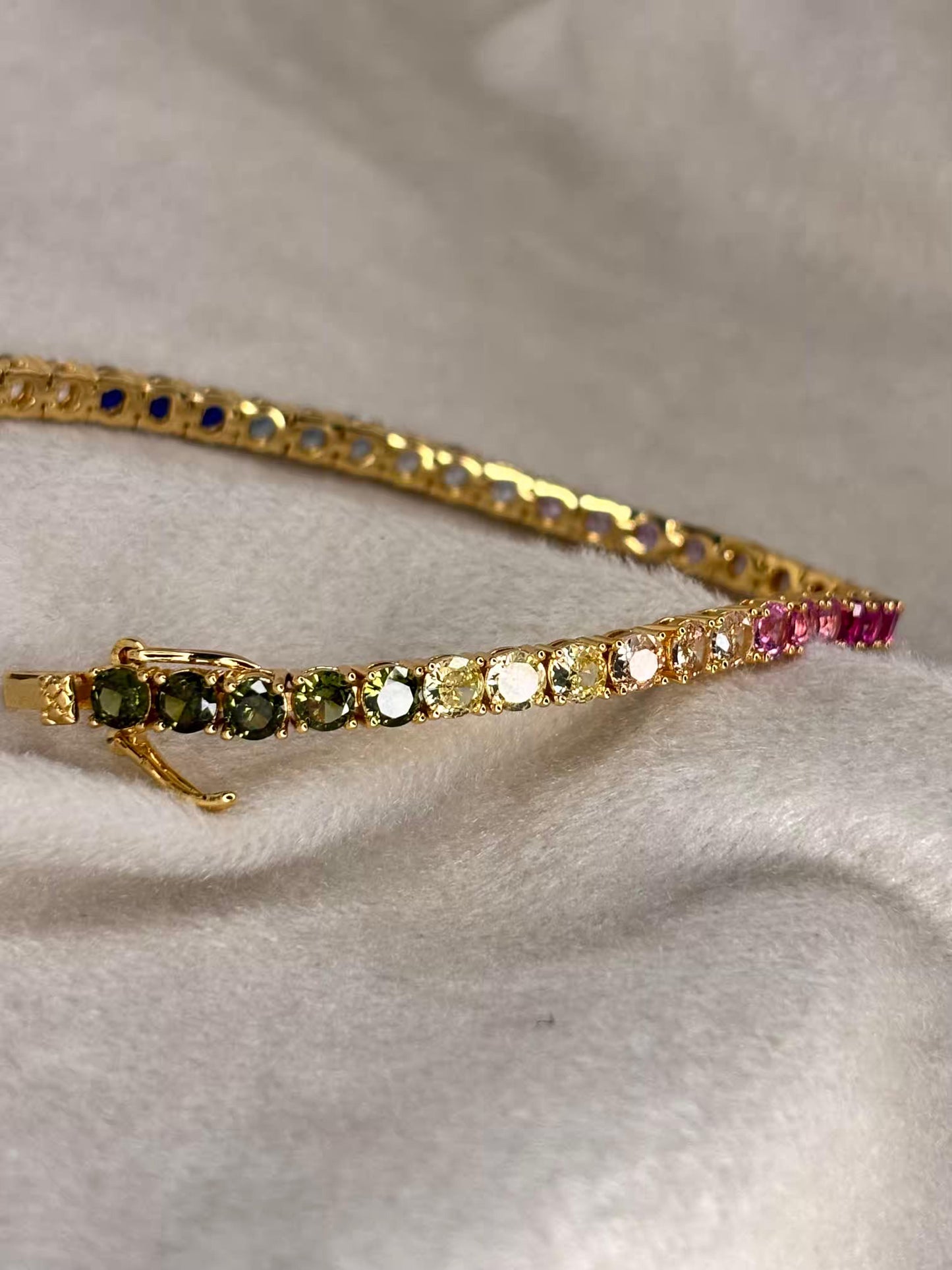Multicolored Gem Studded 18K Gold plated Premium Tennis Bracelet