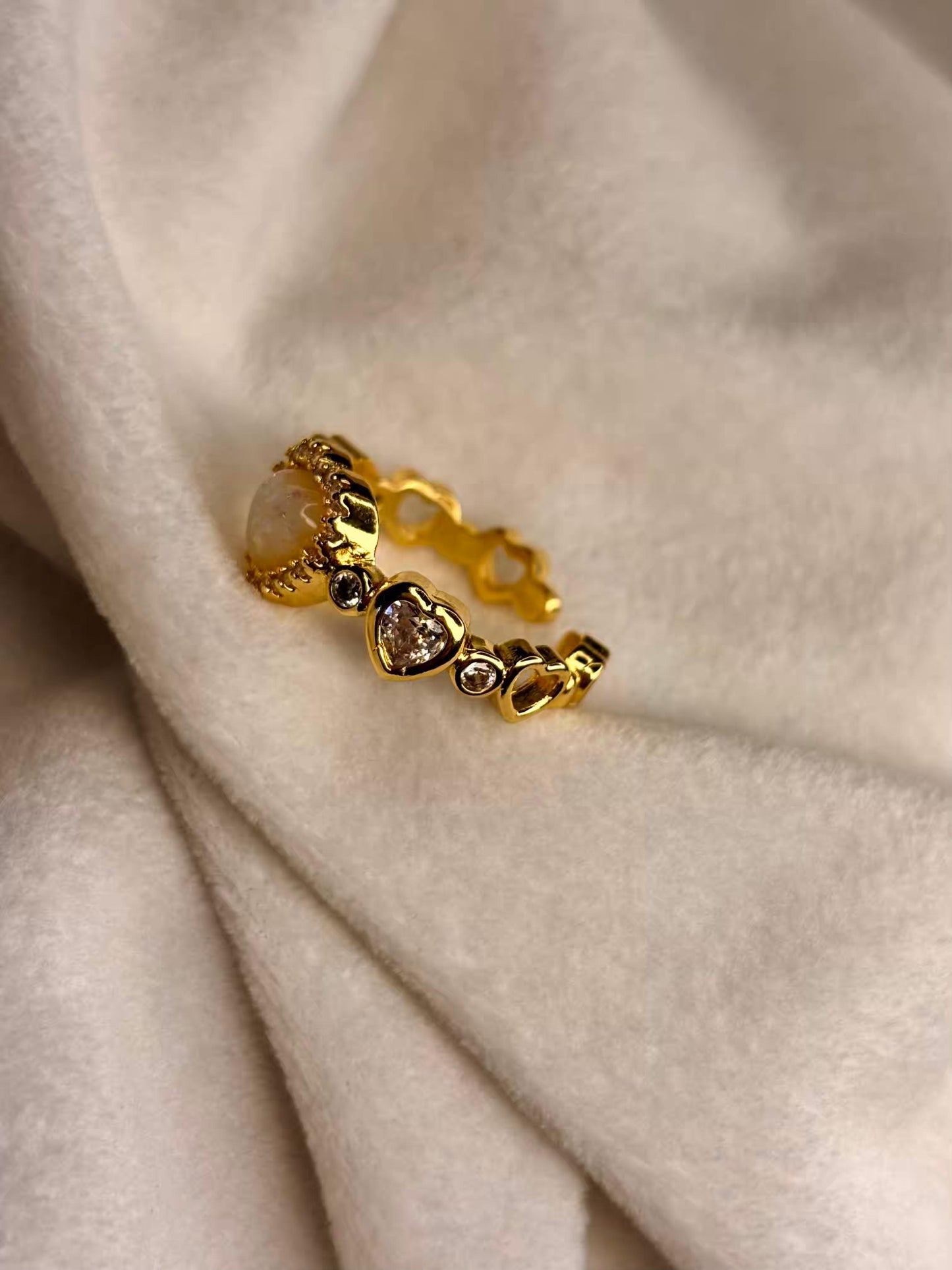 Chunky Hearts 18K Gold Plated Adjustable Ring