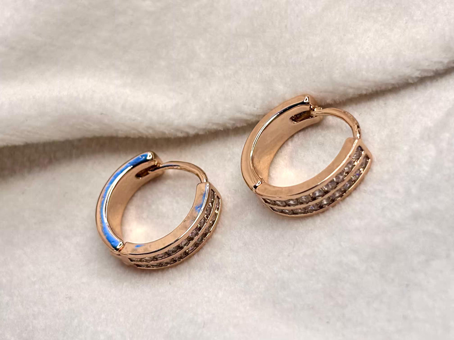 Tiny Thick Studded Hoops Bali Earrings - Rose Gold Plated Earrings