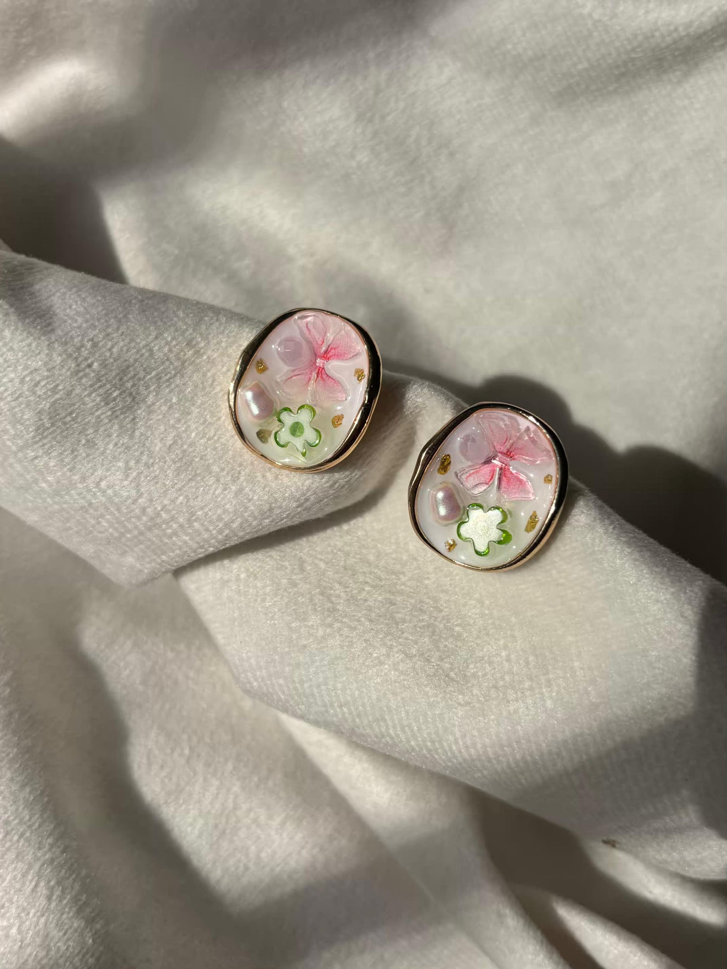Pastel Pink Resin Studds 18K Gold Plated Premium Earrings