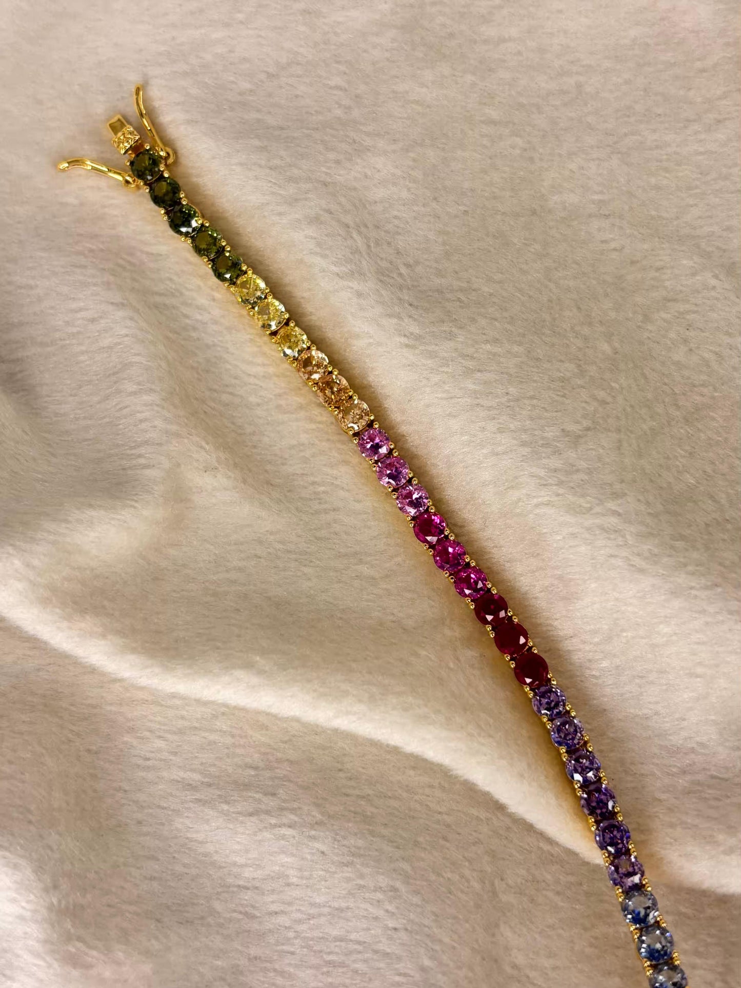 Multicolored Gem Studded 18K Gold plated Premium Tennis Bracelet