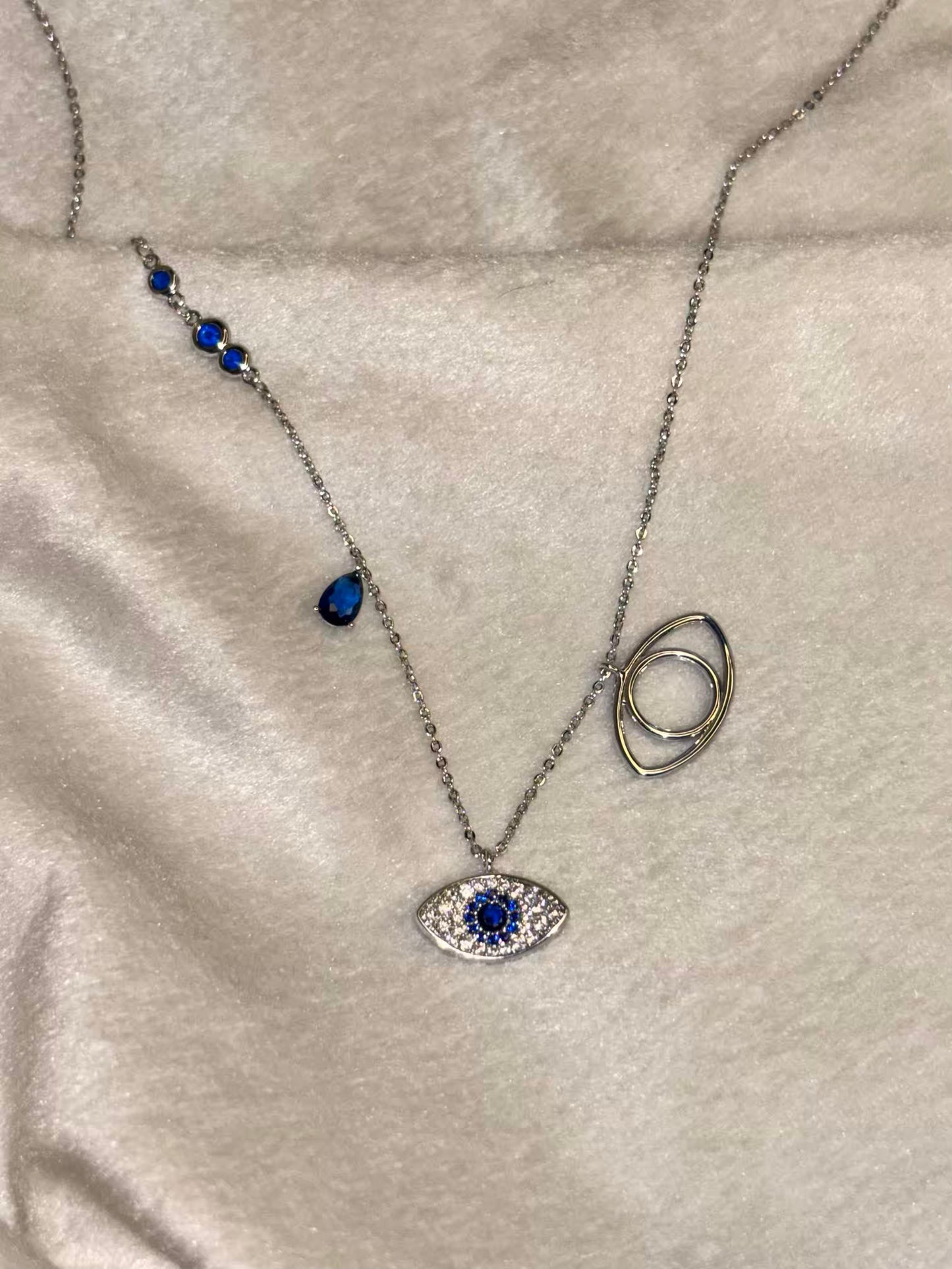 Blue Dual Evil Eye Necklace Silver Plated Premium Necklace