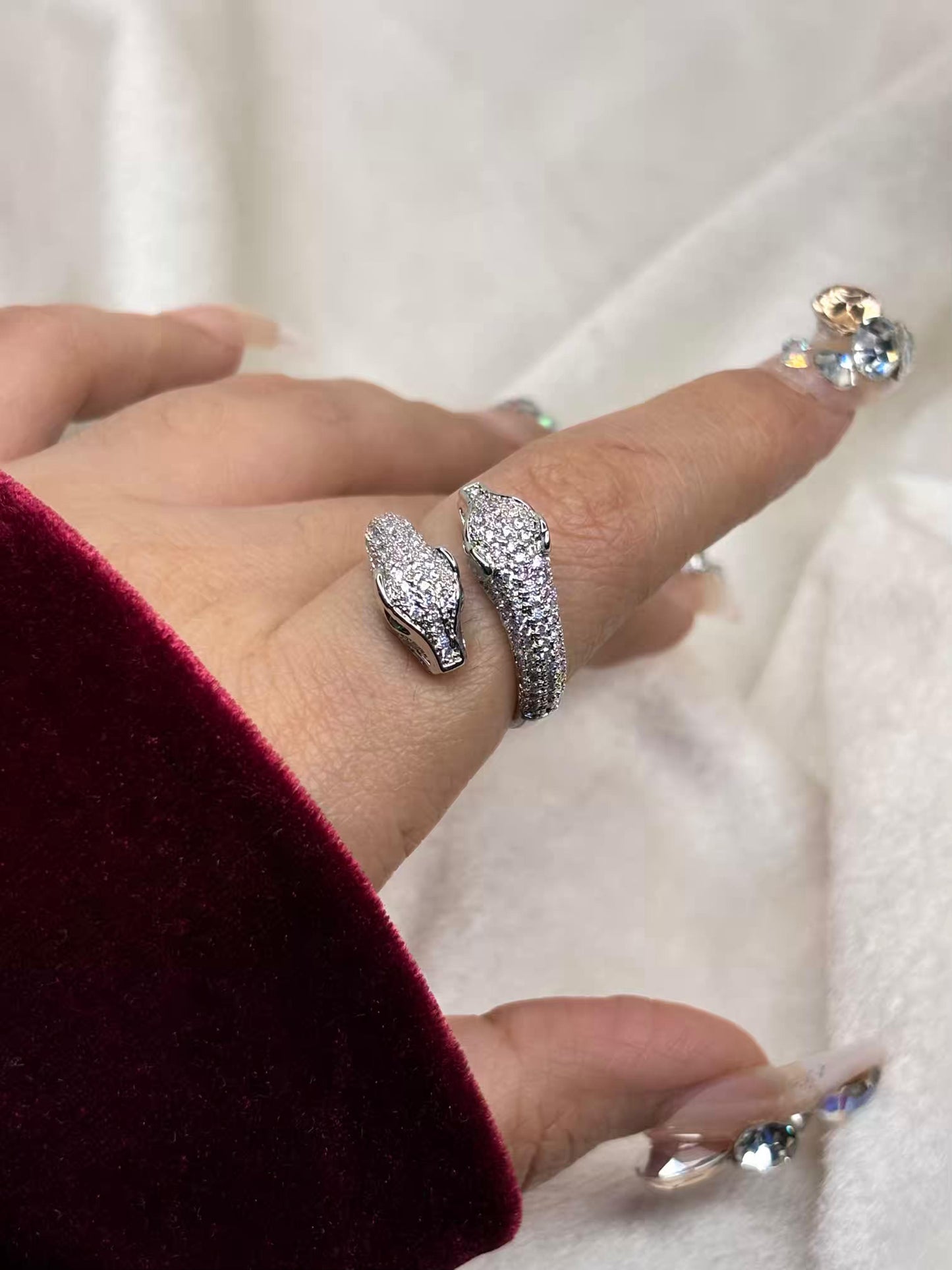 Heavy Studded Snake Nail Ring Silver Plated Premium Ring