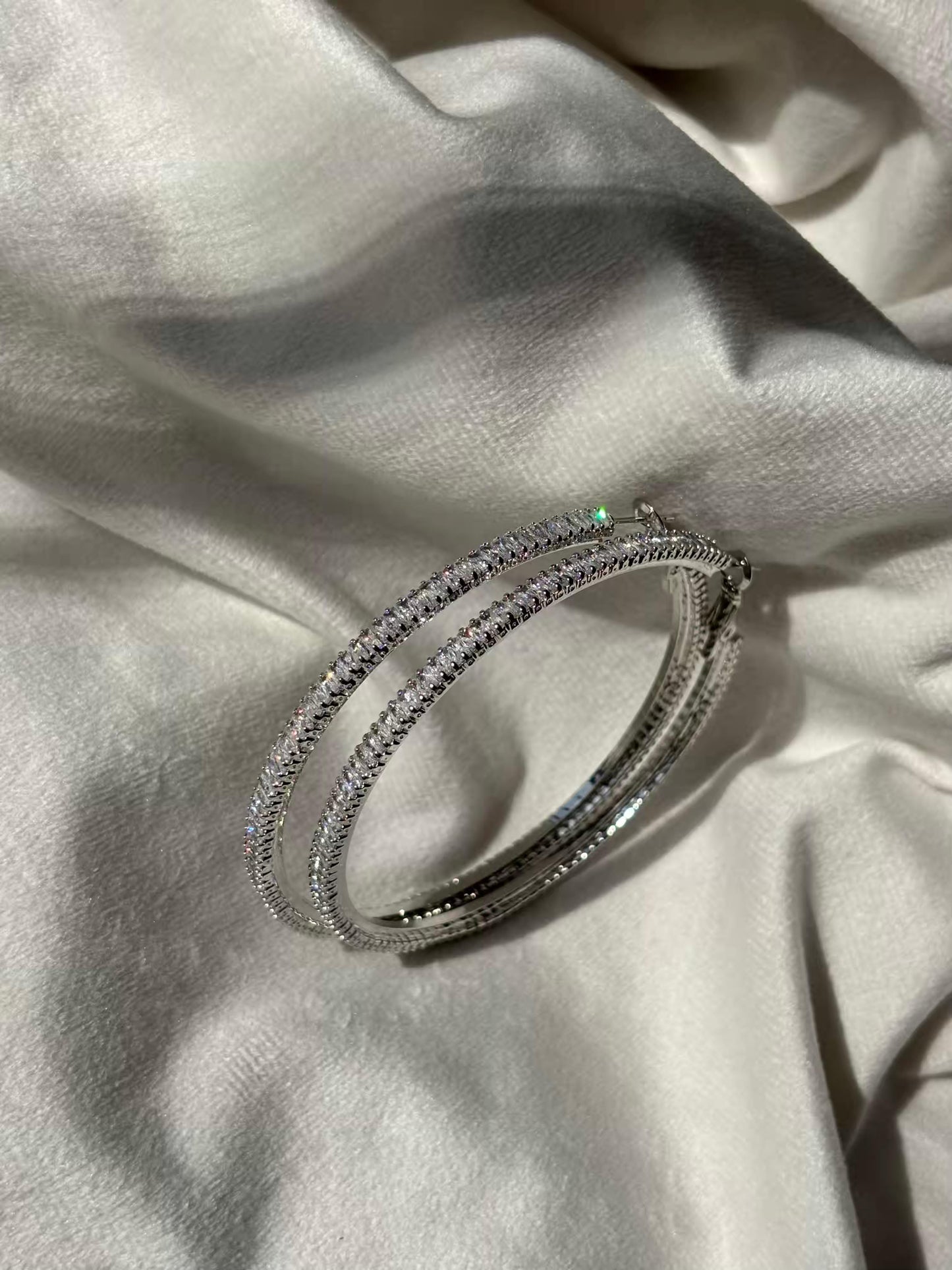 Diamond Round Hoops Earrings Silver Plated Premium Earrings