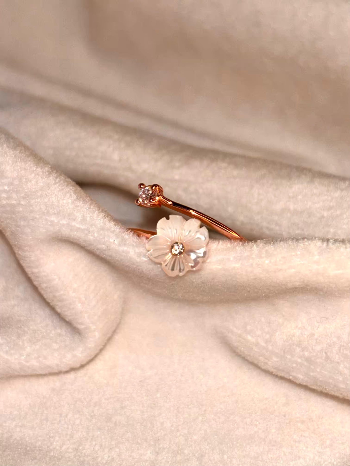 Floral Ring Rose Gold Plated Adjustable Ring