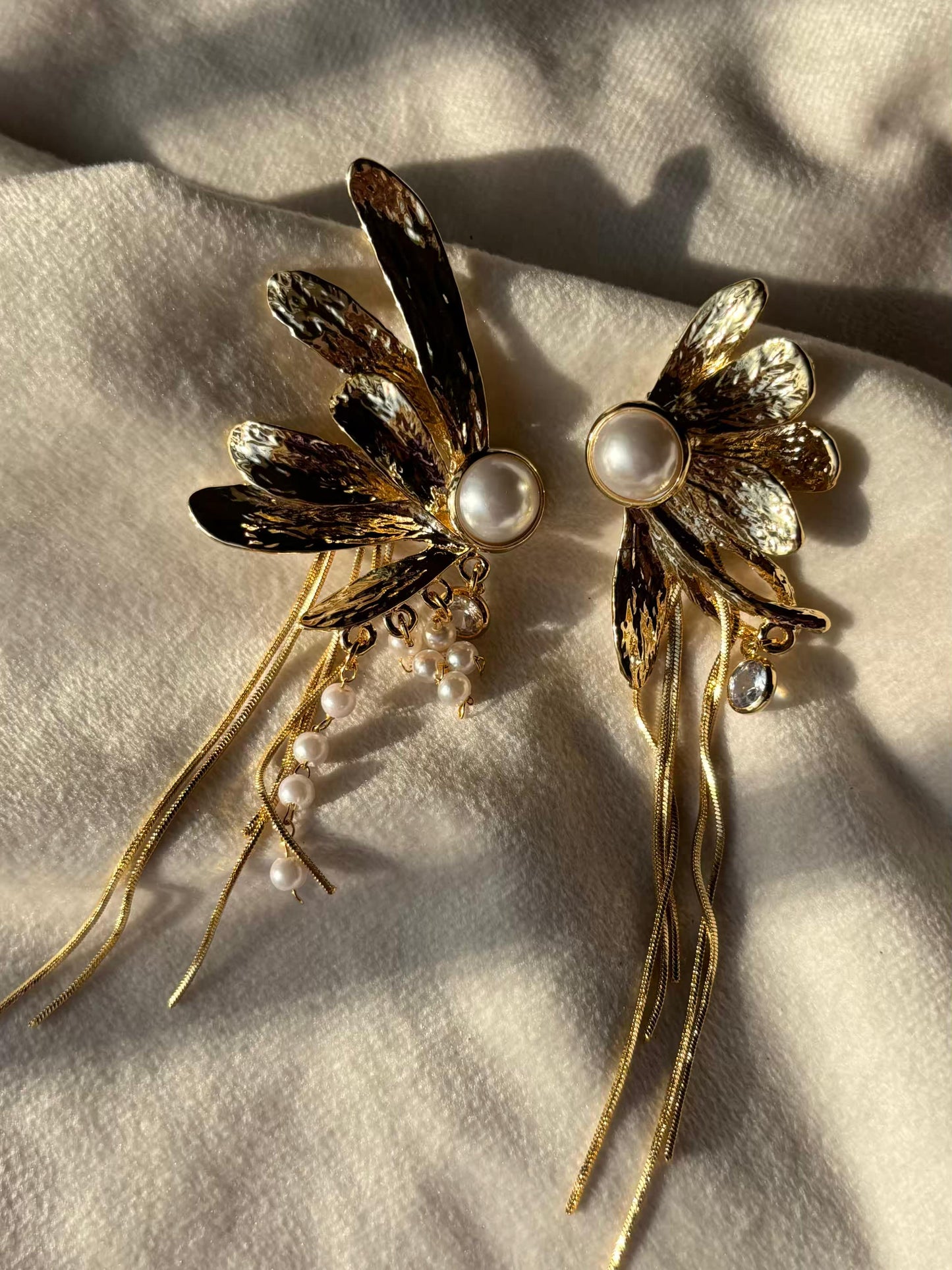 Half Pearl Dangles Studds Earrings 18K Gold Plated Premium Earrings