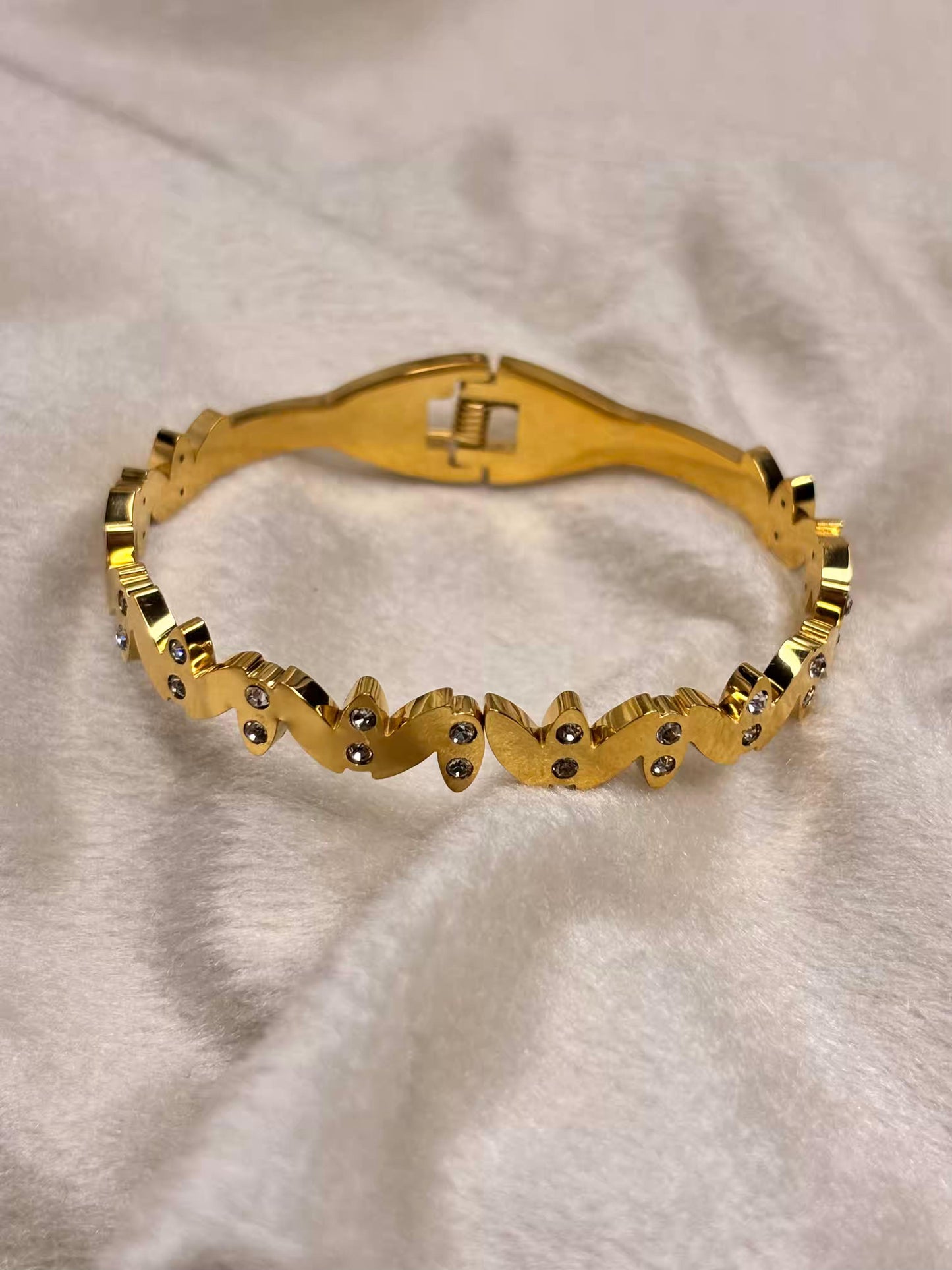 For Thin Wrist Studded Wave Bangle 18K Gold plated Premium Bangle 2.2 - 2.4 Size