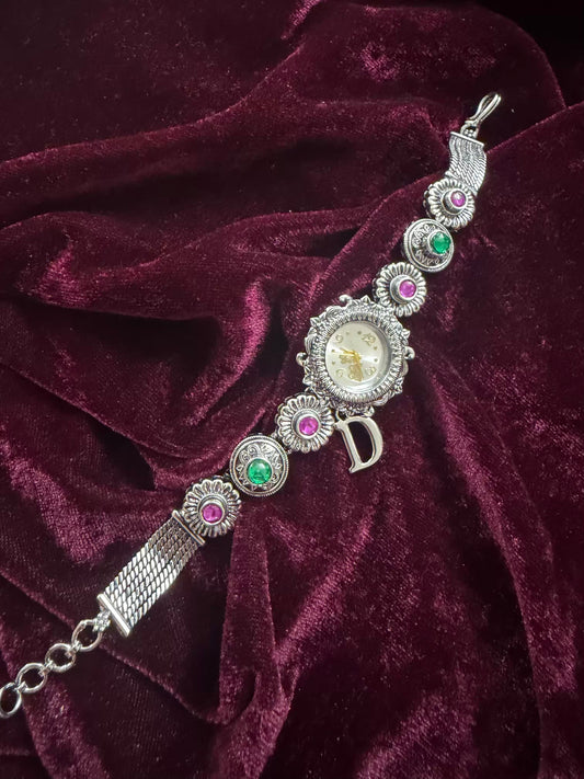 Rajputana Multicolour Elegance Silver-Tone Navratri Oxidised Heritage Watch
