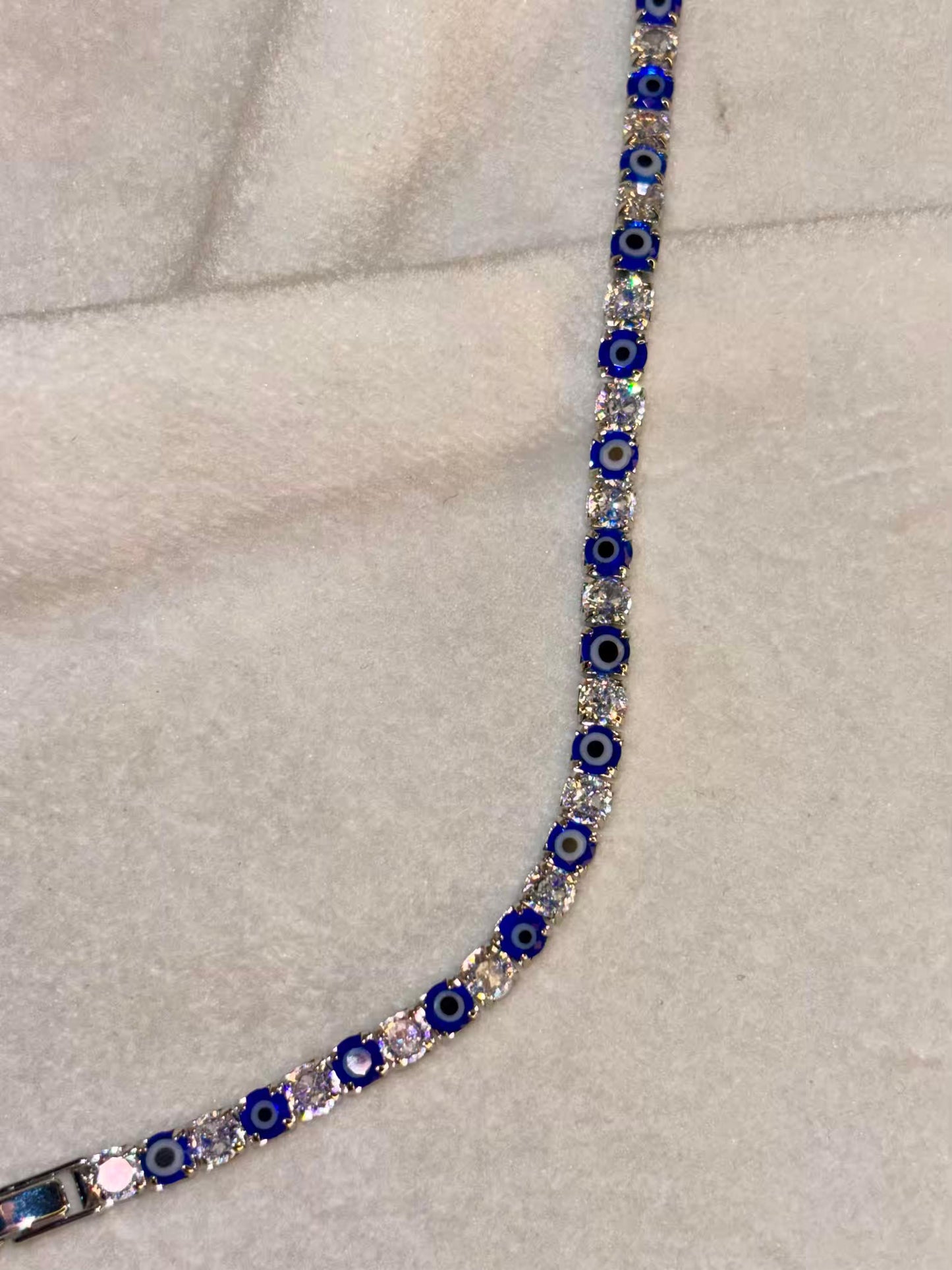Evil Eye Blue Silver plated Premium Tennis Bracelet