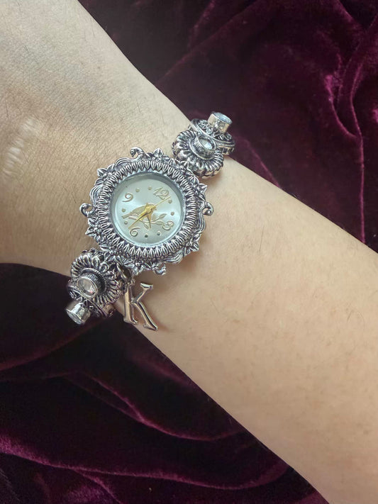 Rajputana Pearl Grace Silver-Tone Navratri Oxidised Heritage Watch