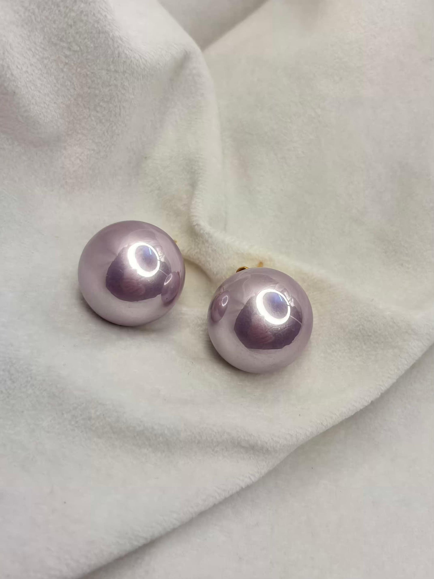 Purple 2.2cm Pearl Clip ons Studs Premium Earrings - 18K Gold Plated