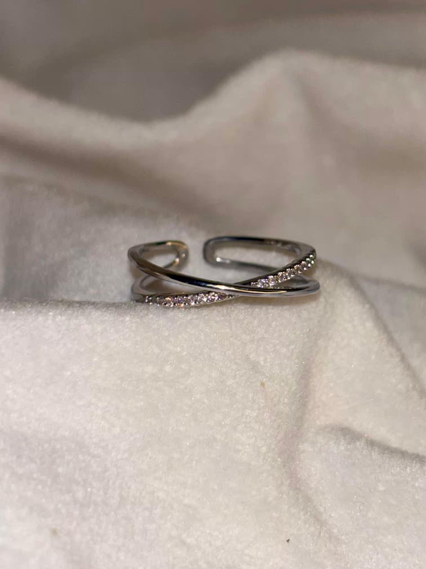 Minimal Criss Cross Ring Silver Plated Adjustable Ring