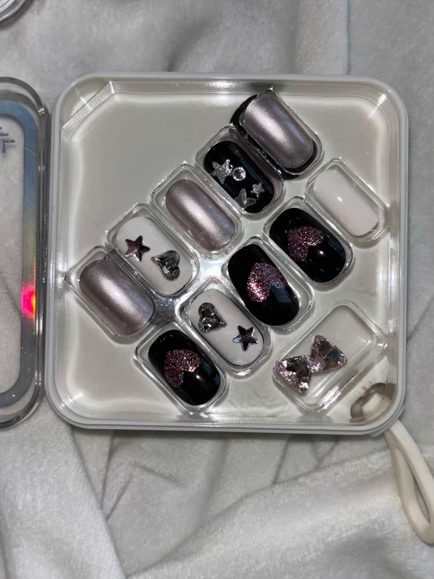 Acrylic Premium Gothic Girls Soft Bow Fancy Press On Nails ( Set of 10 )