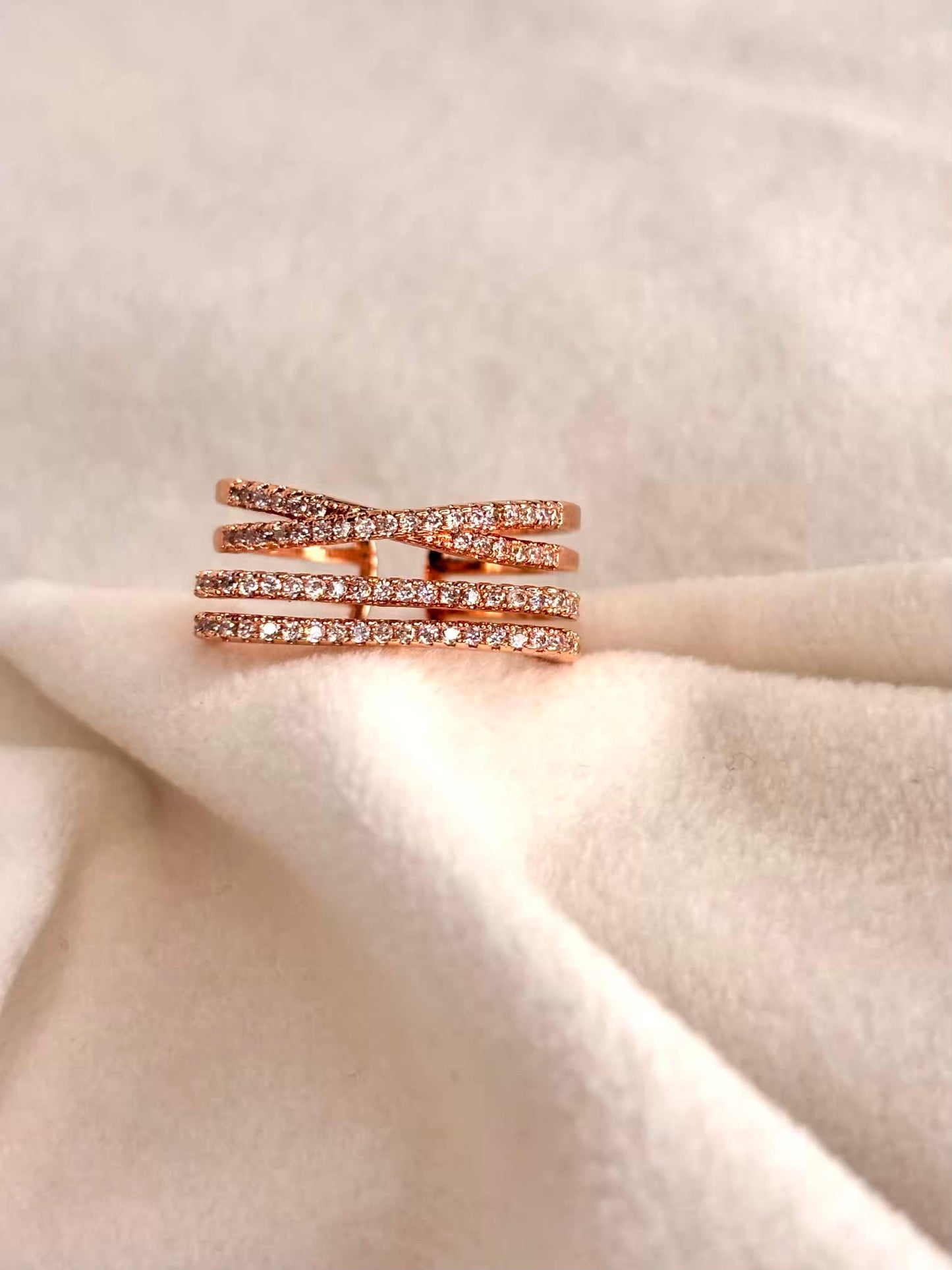 Twisted Layers Ring Rose Gold Plated Adjustable Ring