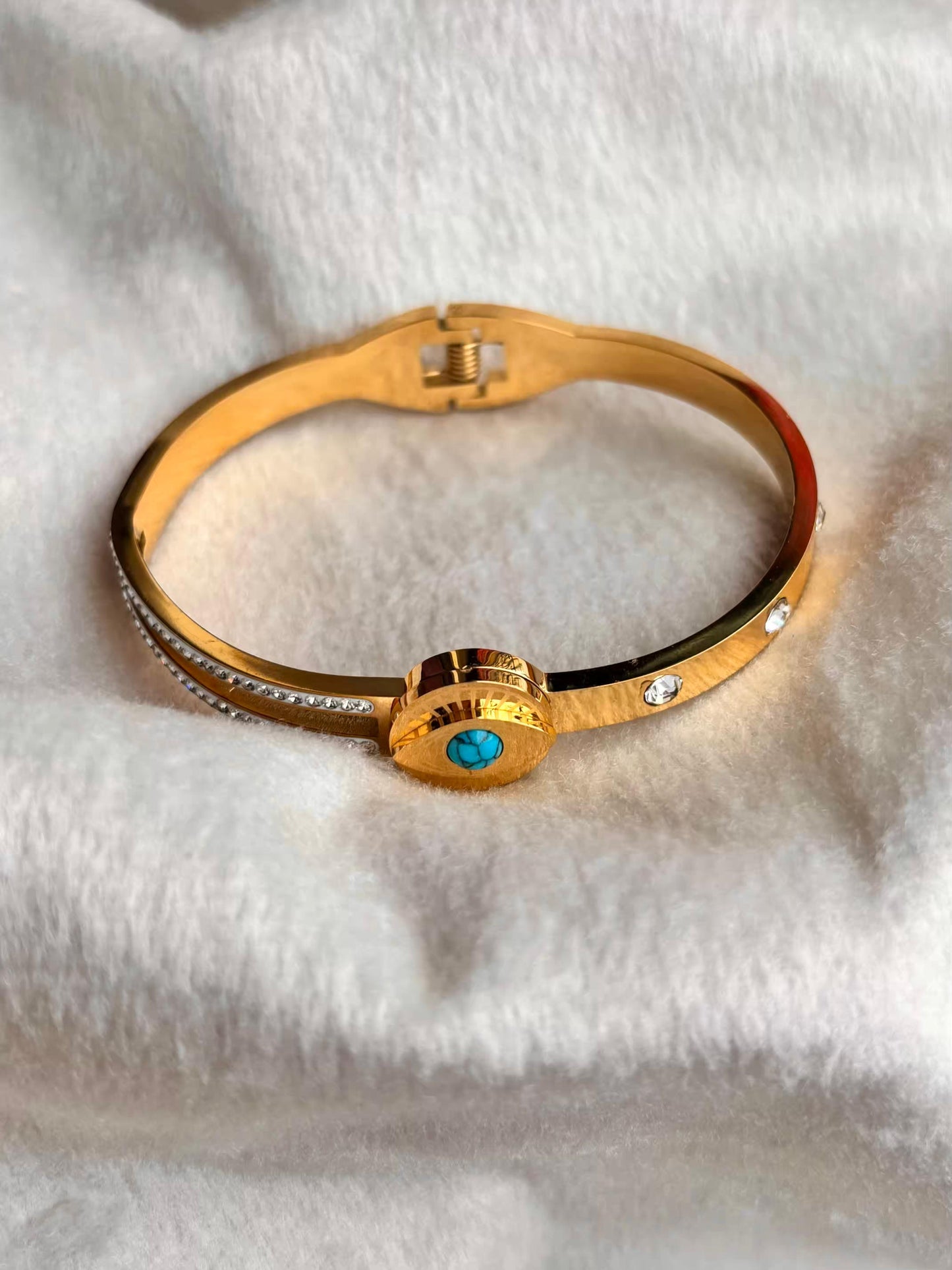 For Thin Wrist Turquoise Eye Bangle 18K Gold plated Premium Bangle 2.2 - 2.4 Size