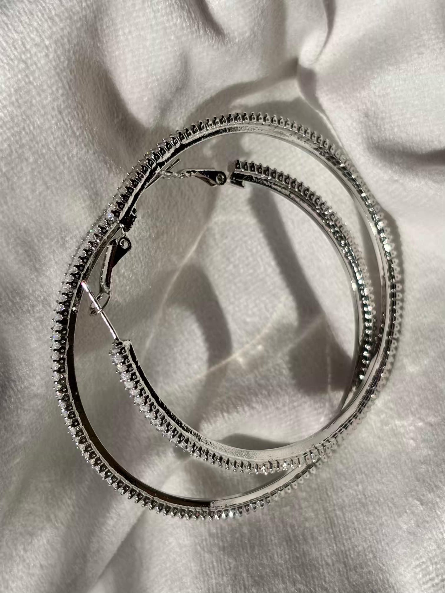 Diamond Round Hoops Earrings Silver Plated Premium Earrings