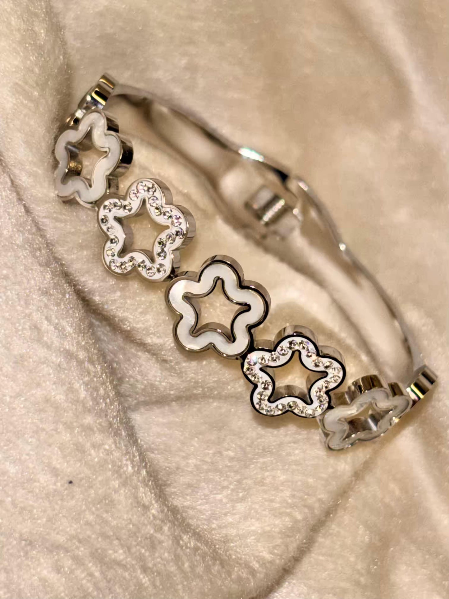 For Thin Wrist Studded Silver Clover Stack Bangle Silver plated Premium Bangle 2.2 - 2.4 Size