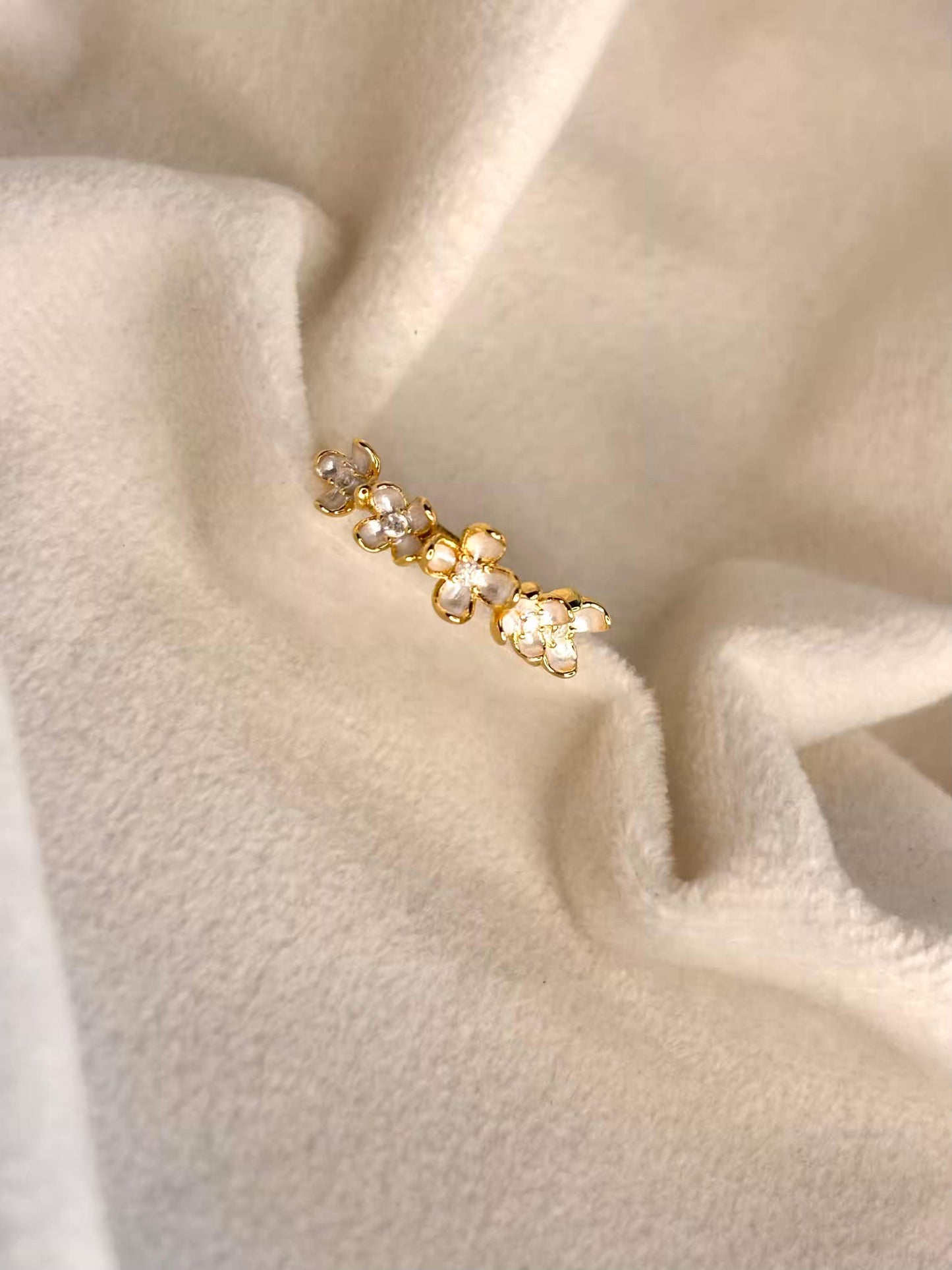 Open Flower Stack Ring 18K Gold Plated Adjustable Ring