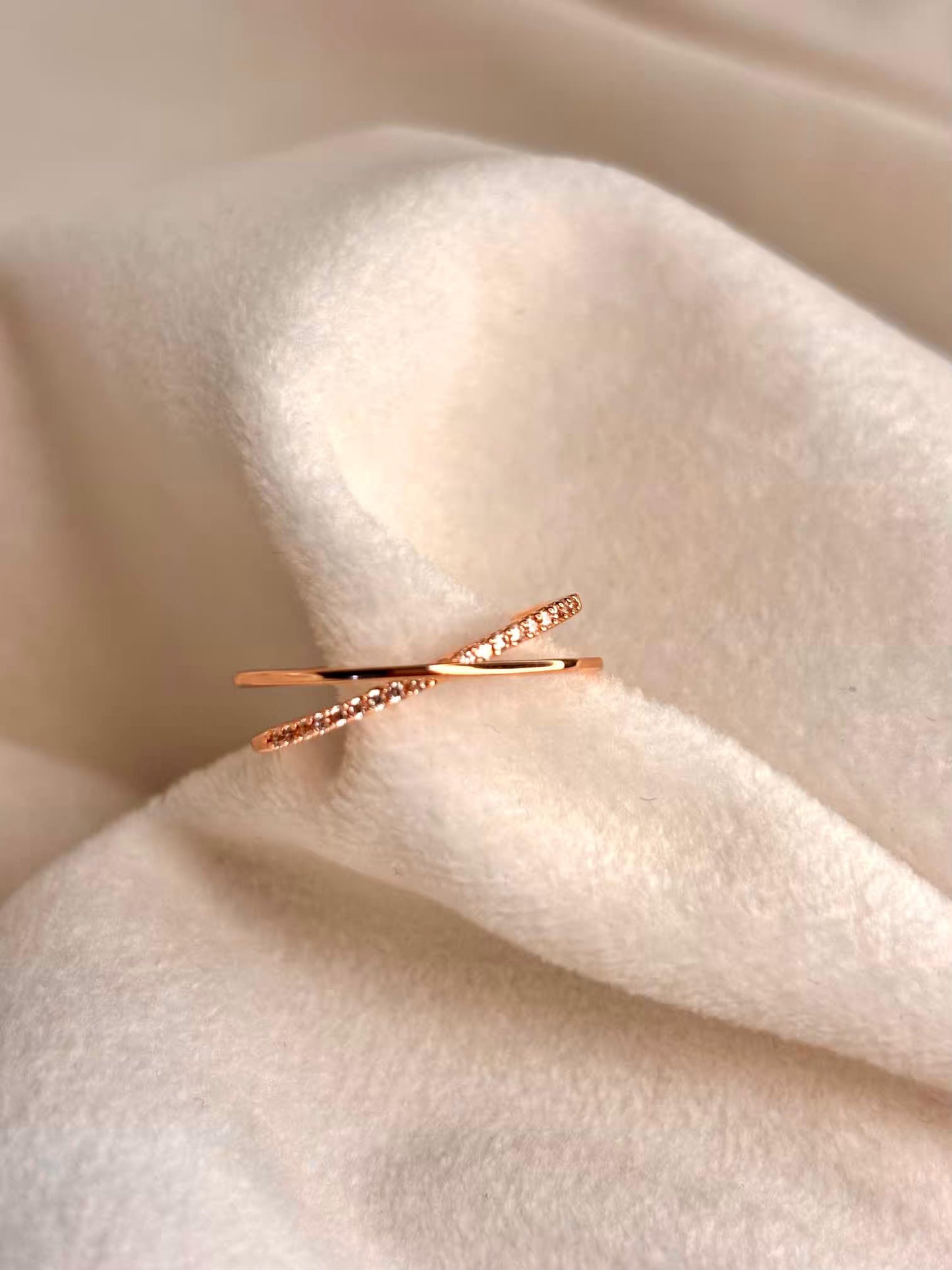 Minimal Criss Cross Ring 18K Gold Plated Adjustable Ring