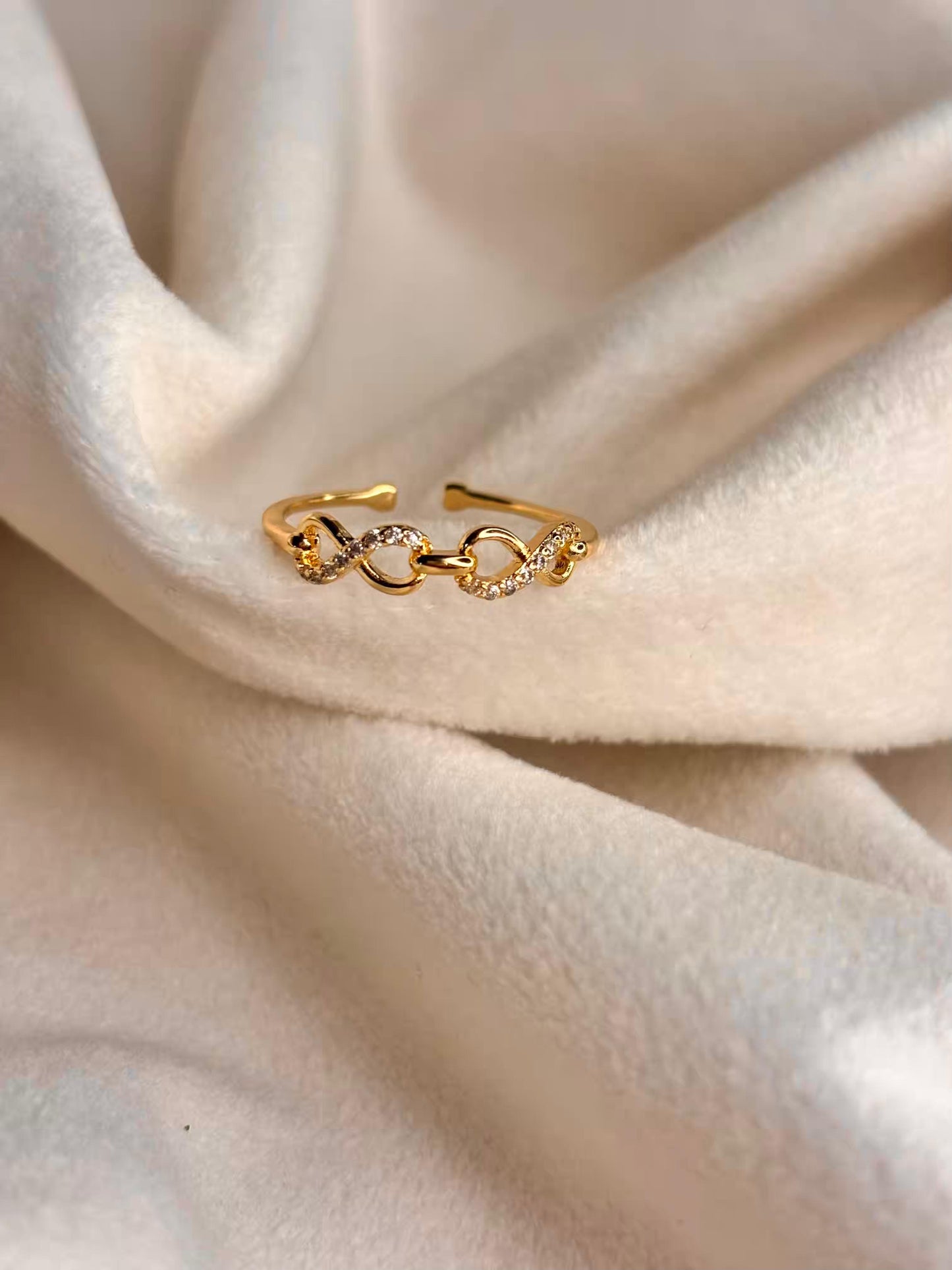 Double Infinity Studded Ring 18K Gold plated Adjustable Ring