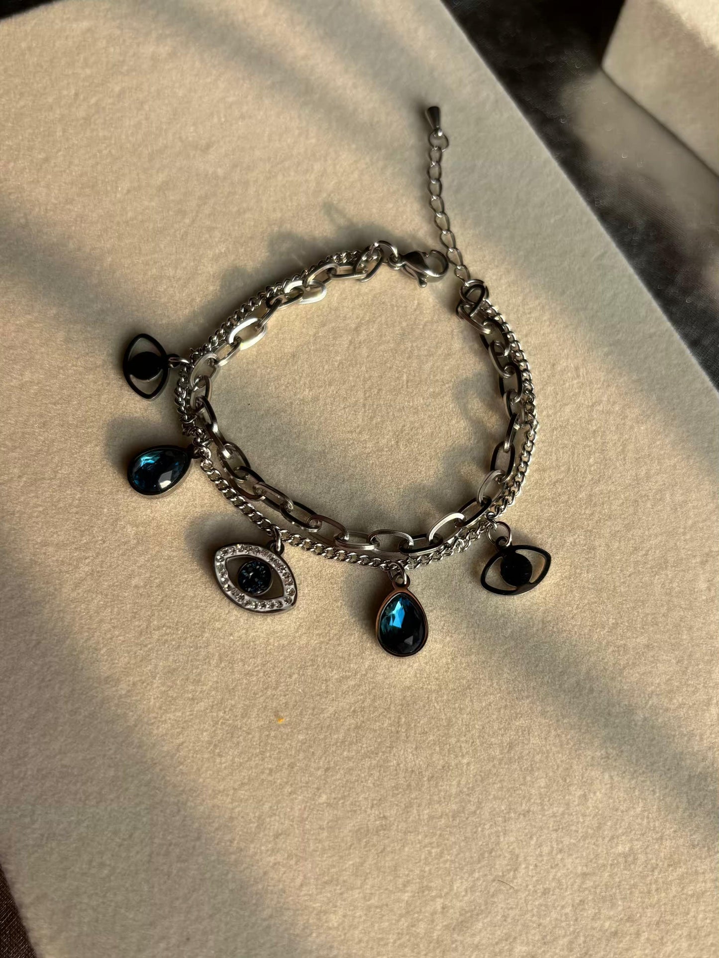 Silver Evil Eye Drops Charm Premium Silver Bracelet