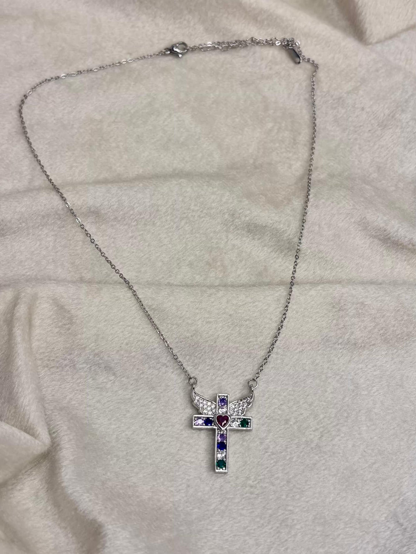 Silver Cross Gemstone Necklace Silver Plated Premium Necklace