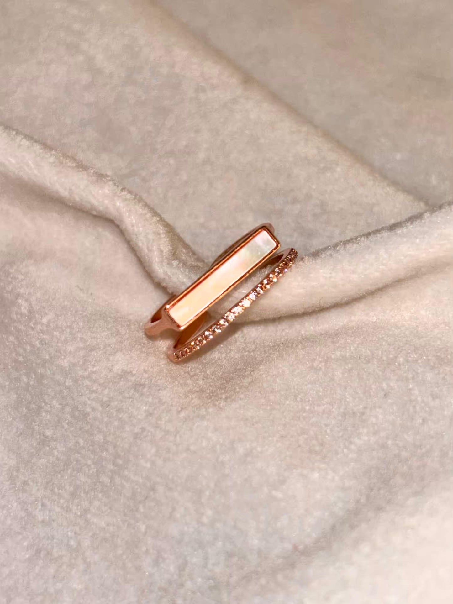 White Film Ring Rose Gold Plated Adjustable Ring