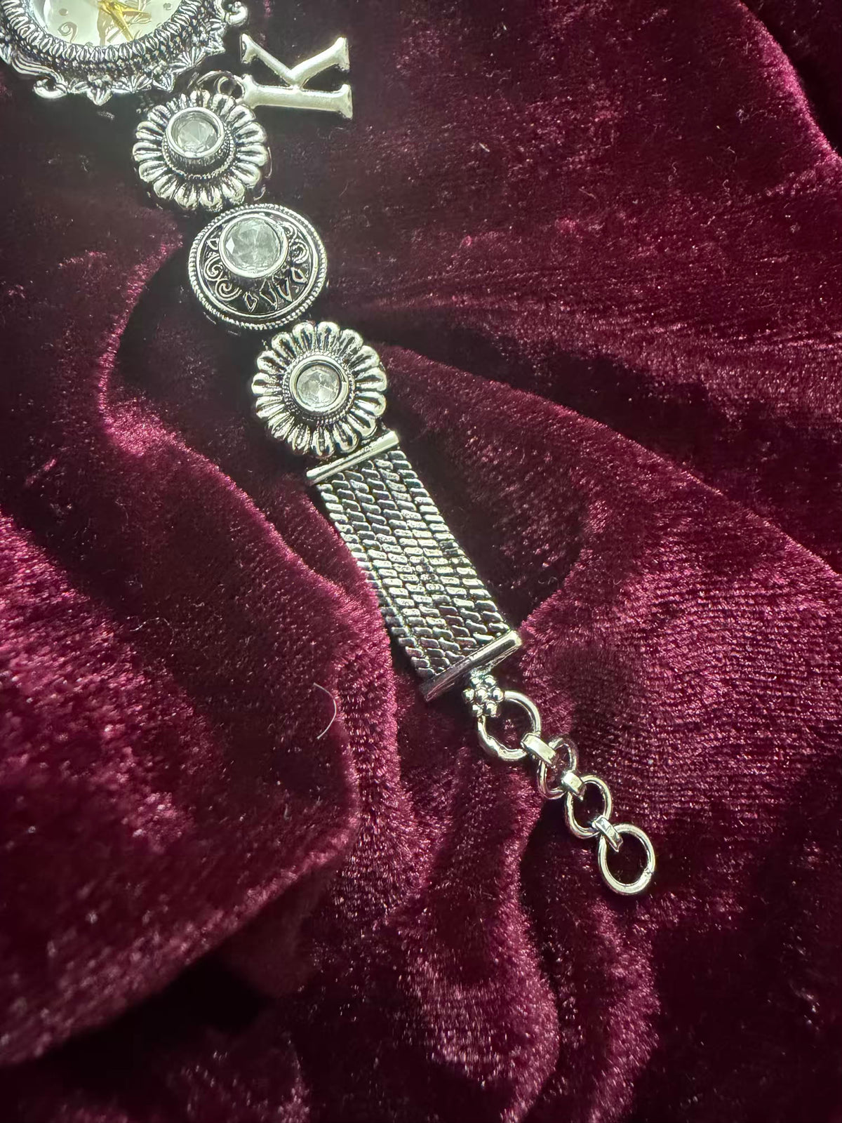 Rajputana Pearl Grace Silver-Tone Navratri Oxidised Heritage Watch