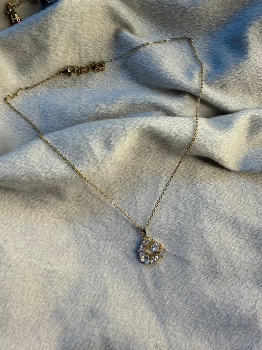 Snow White Crystal Charm Chain Necklace Gold Plated Premium Necklace