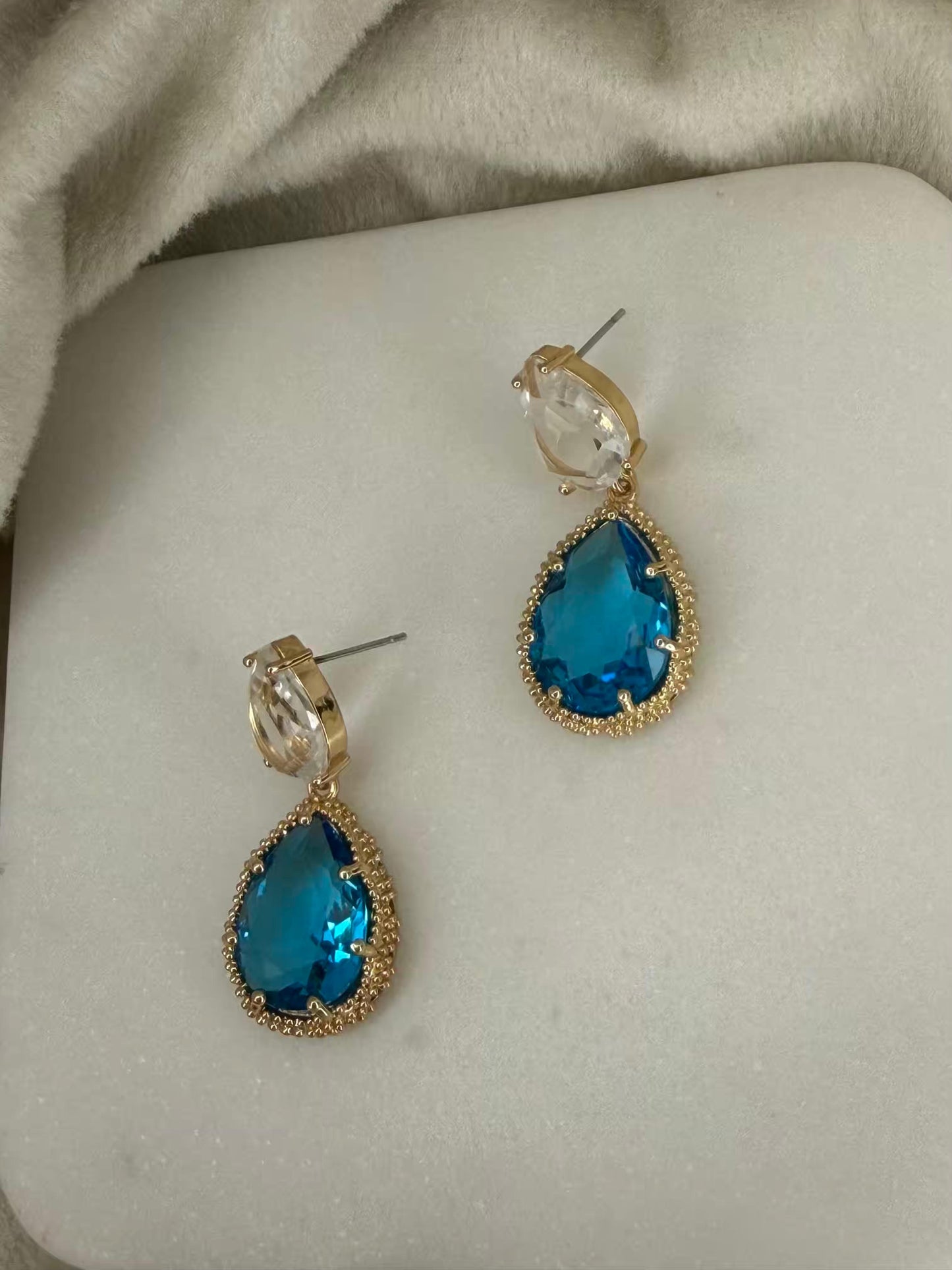 Classic White and Blue colour Gold Plated Earrings