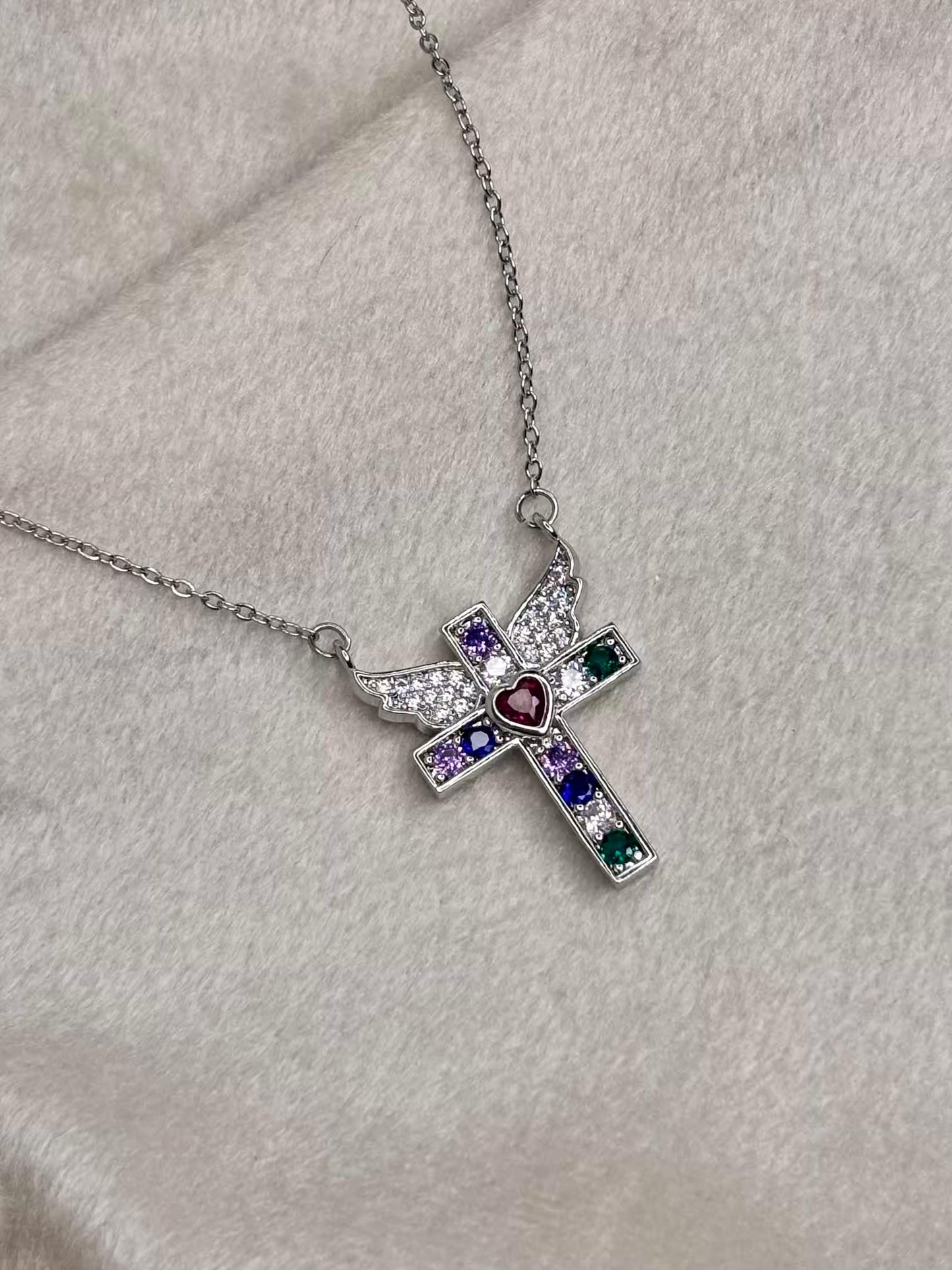 Silver Cross Gemstone Necklace Silver Plated Premium Necklace
