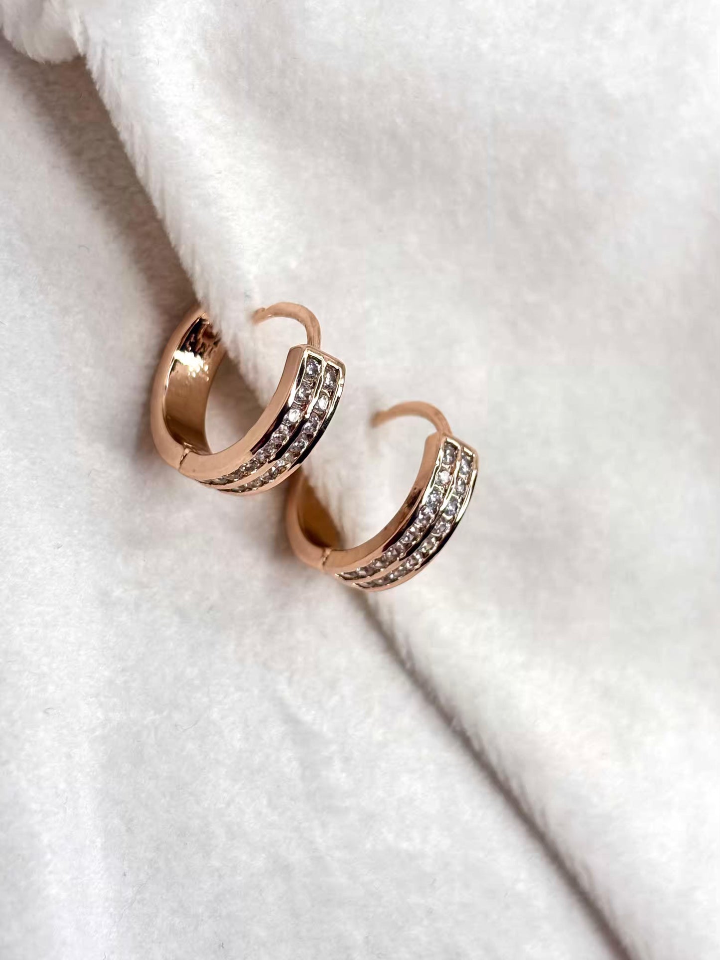 Tiny Thick Studded Hoops Bali Earrings - Rose Gold Plated Earrings