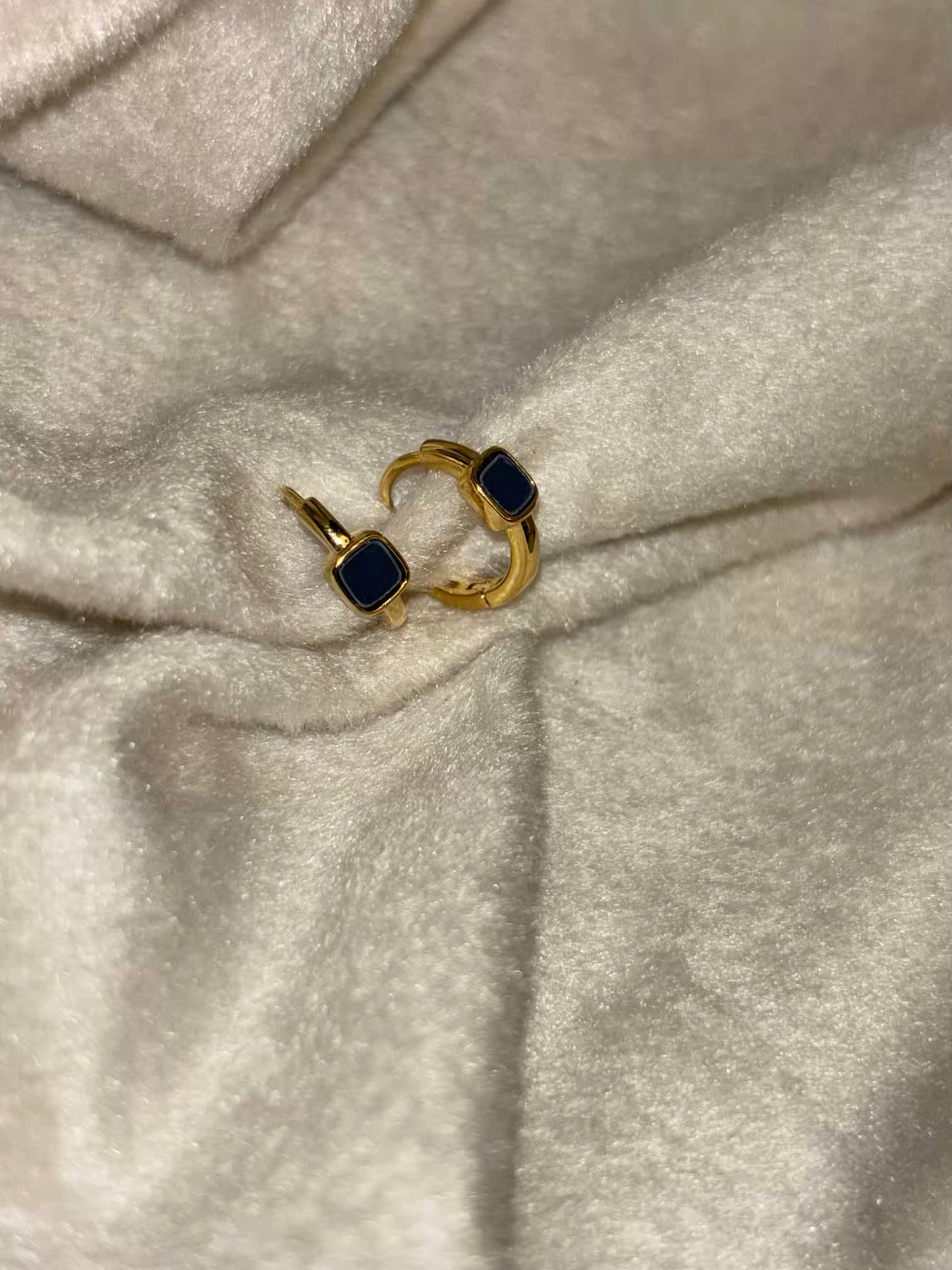 Black Stoned Studds 18K Gold Plated Premium Earrings