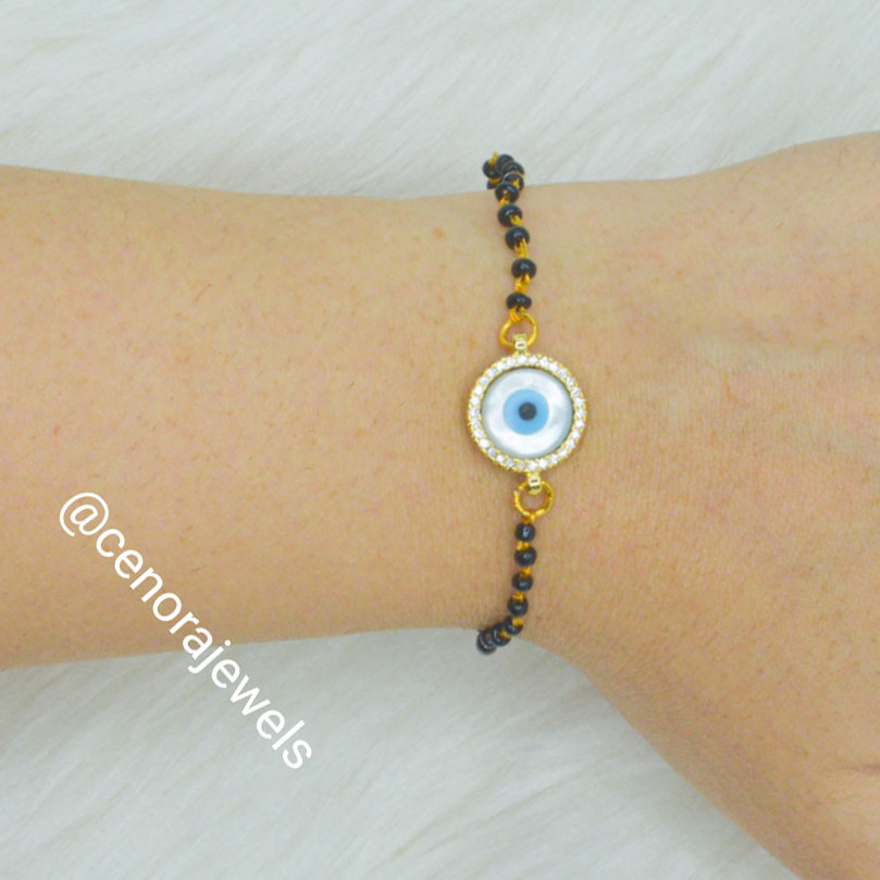 Evil Eye Mangalsutra Bracelet ( Mother Of Pearl Round )
