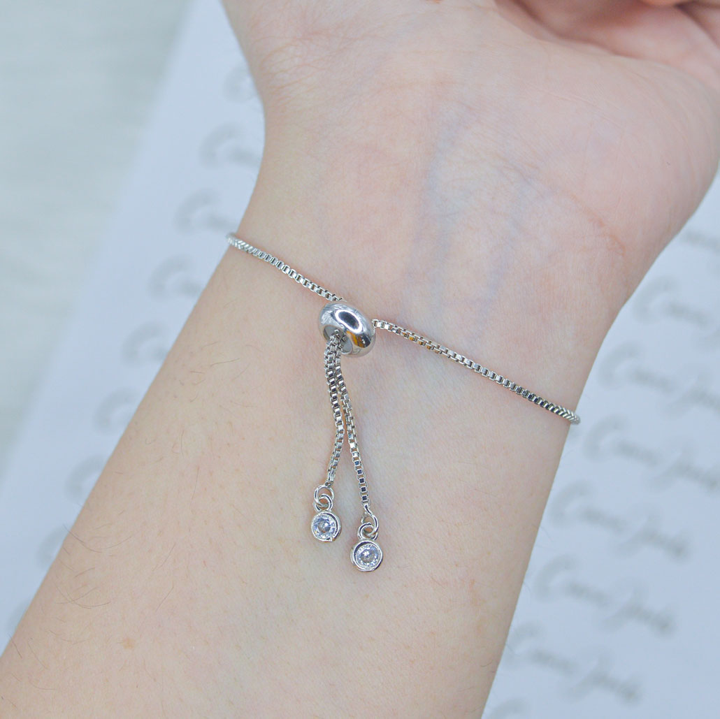 Silver Round Mother of Pearl Evil Eye Adjustable Bracelet