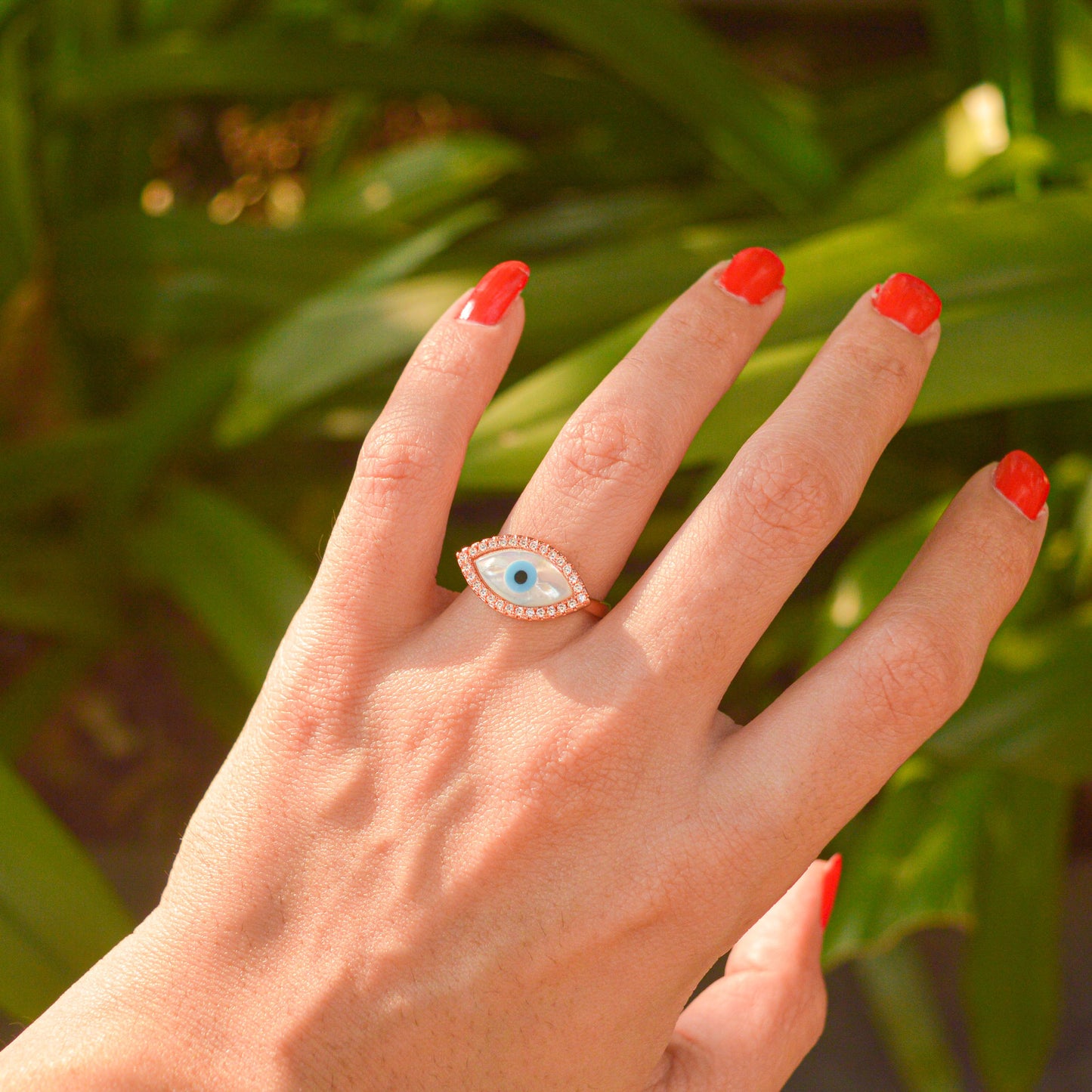 Mother of Pearl Evil Eye Ring ( Rose Gold )
