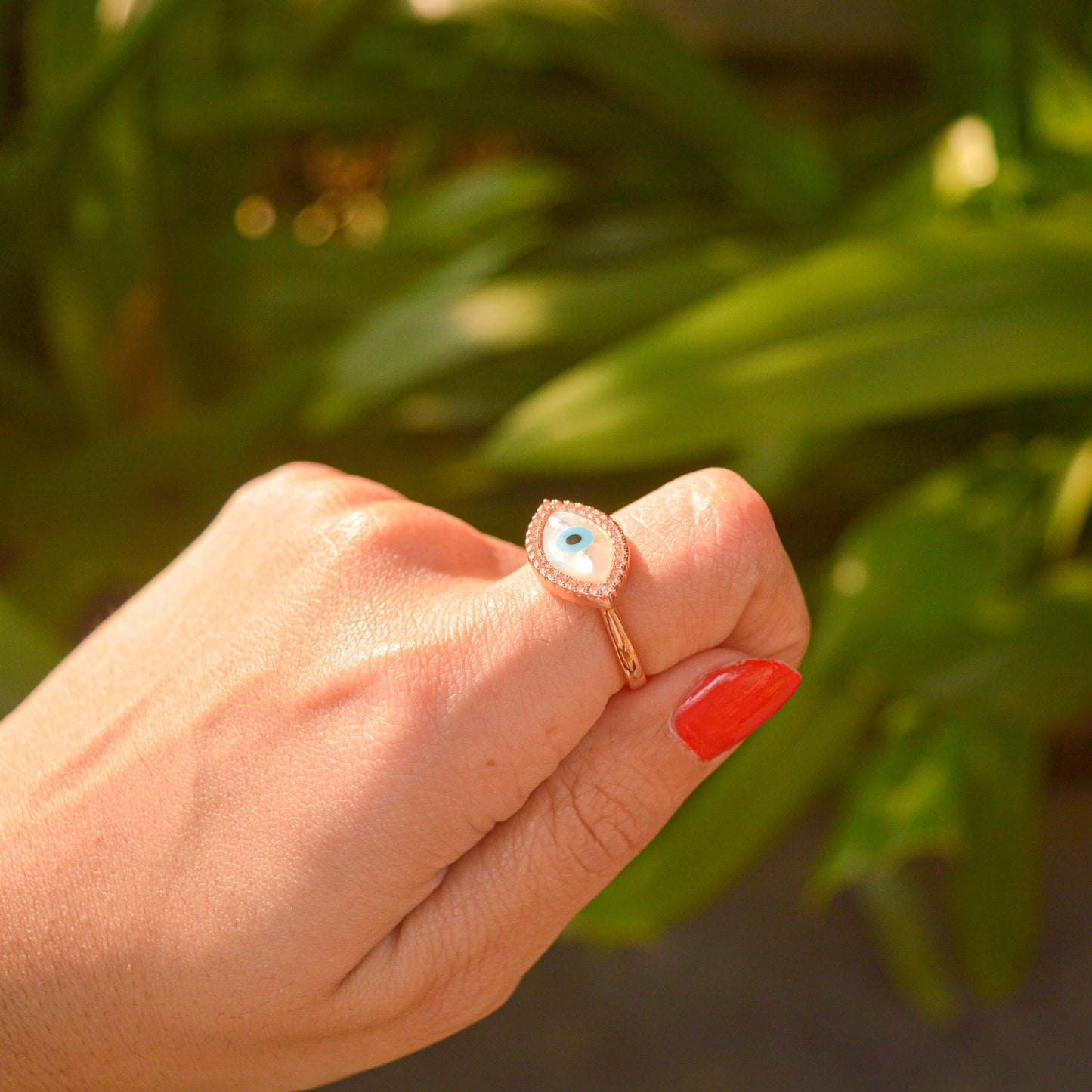 Mother of Pearl Evil Eye Ring ( Rose Gold )