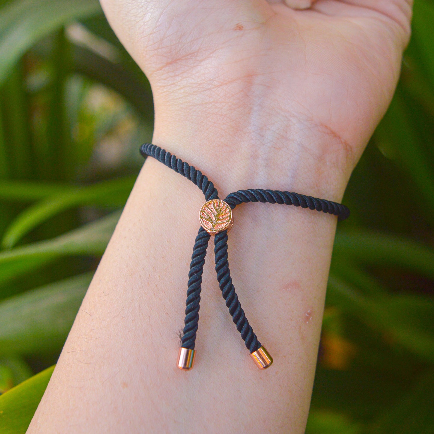 Clover Pearl Evil Eye Rose Gold Color Bracelet with Black Band