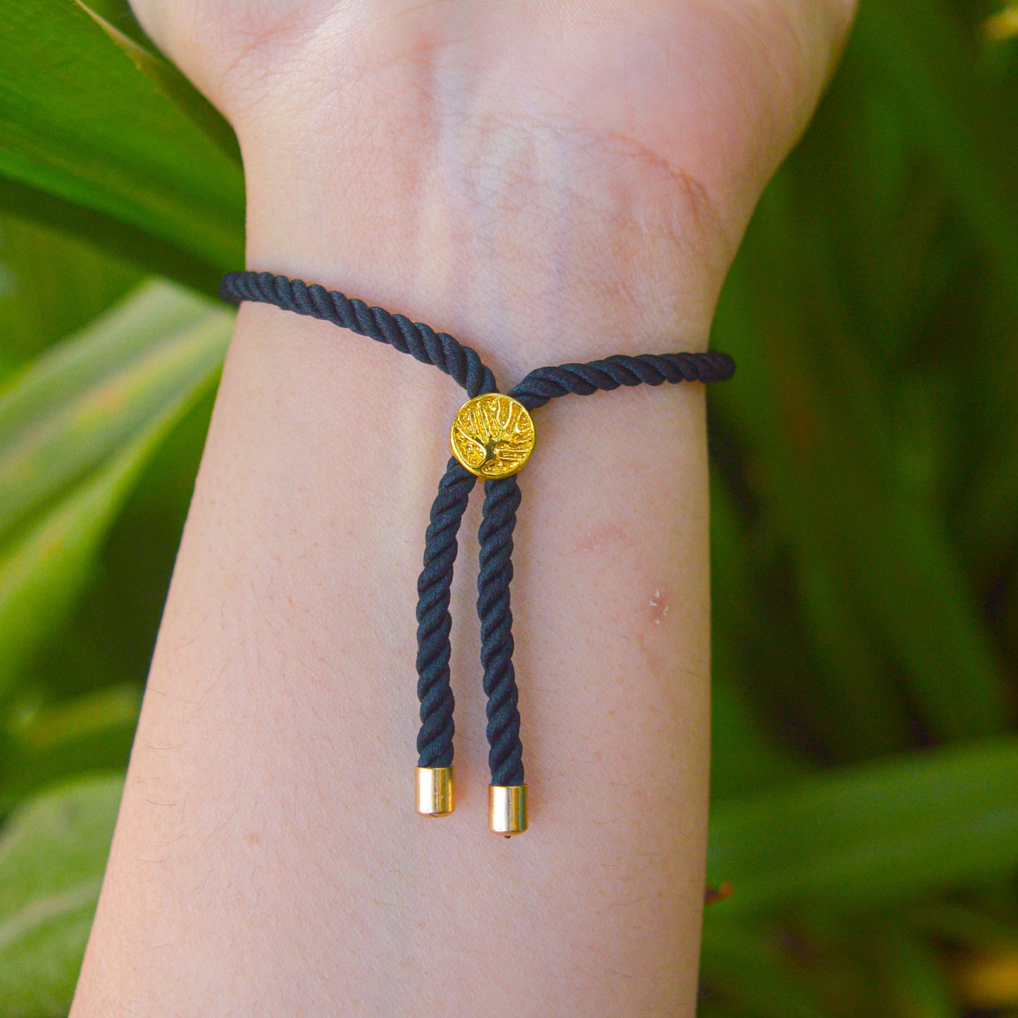 Unisex Gold Nazar Battu Studded Black Band Bracelet ( Gold )