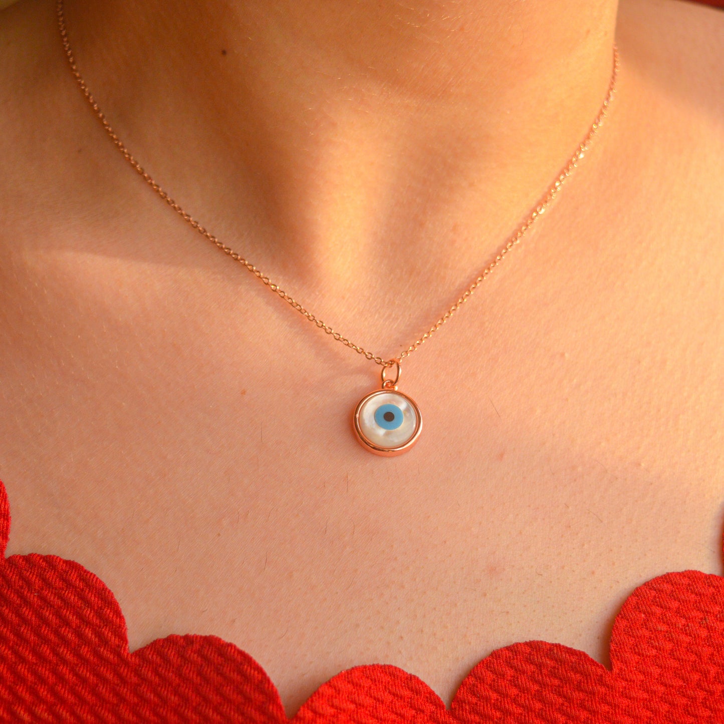 Mother of Pearl Simple Evil Eye Necklace ( Rose Gold / Gold / Silver )