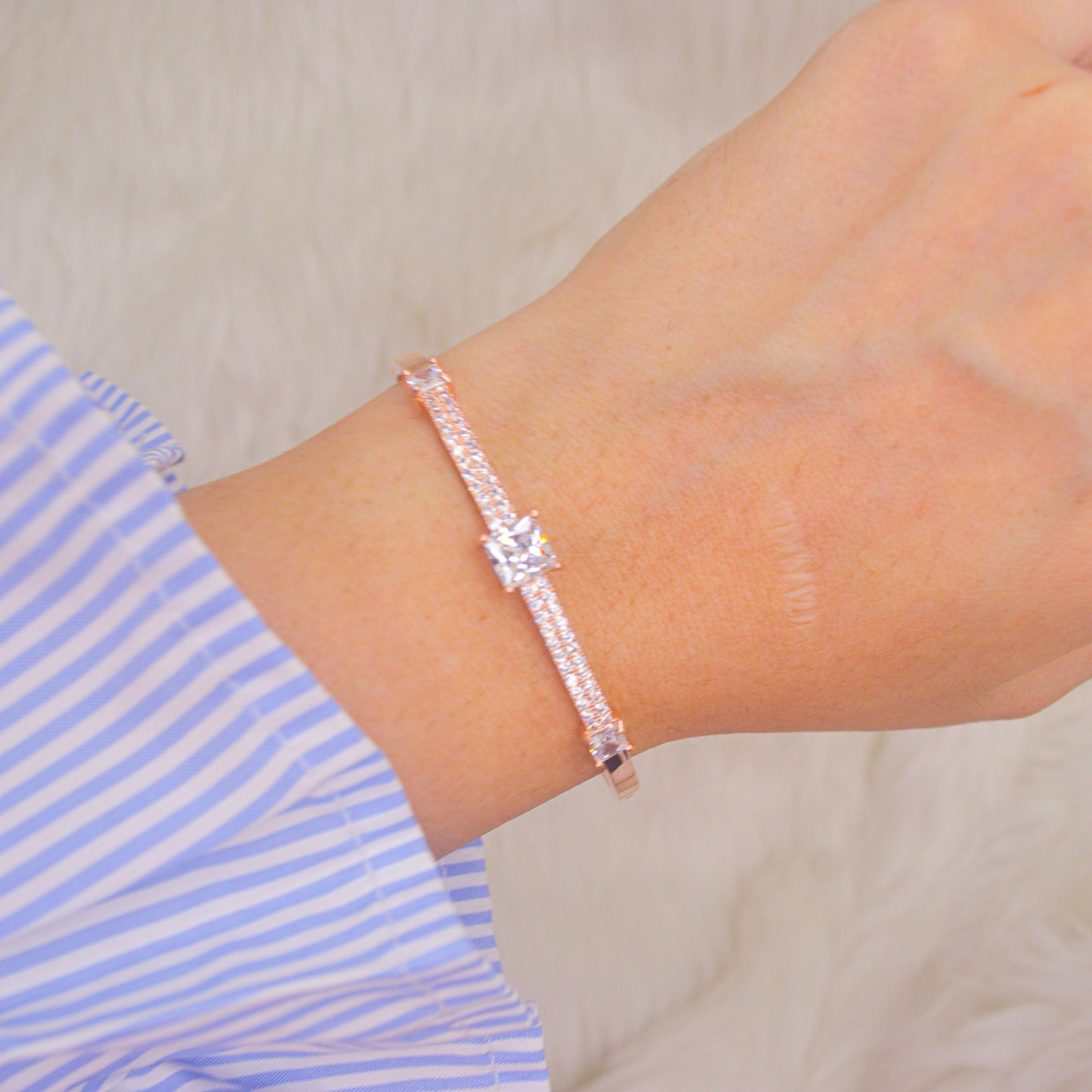Adrienne Trio Diamond studded Kadha Bracelet Bangle - Rose Gold