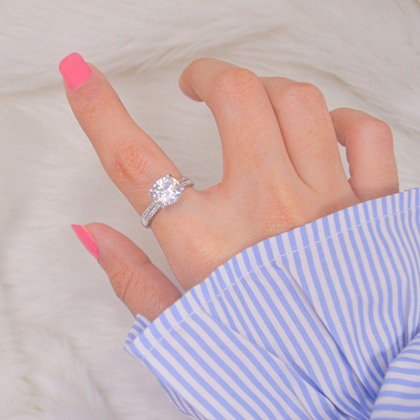 Amore Diamonds Solitaire Ring Adjustable ( Silver )