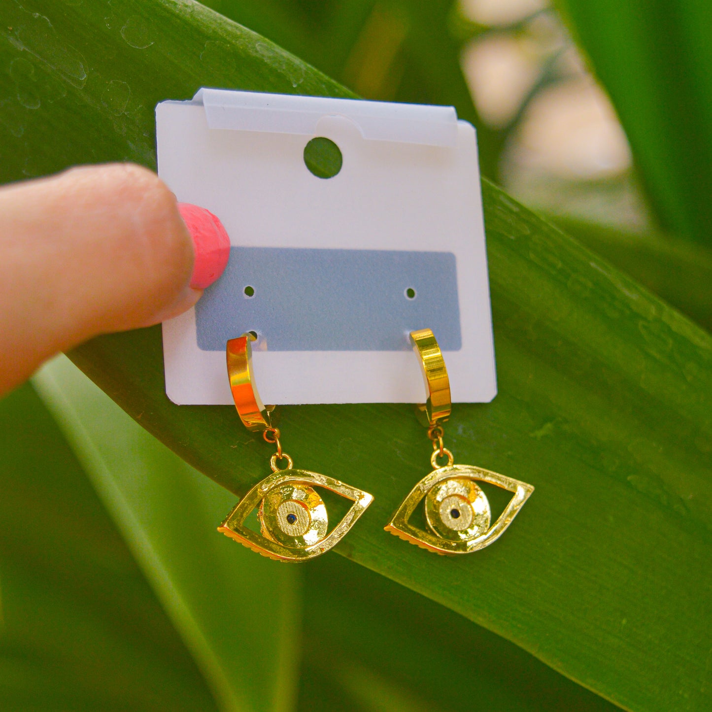 Bold Evil Eye Studded Huggies Earrings ( Gold )