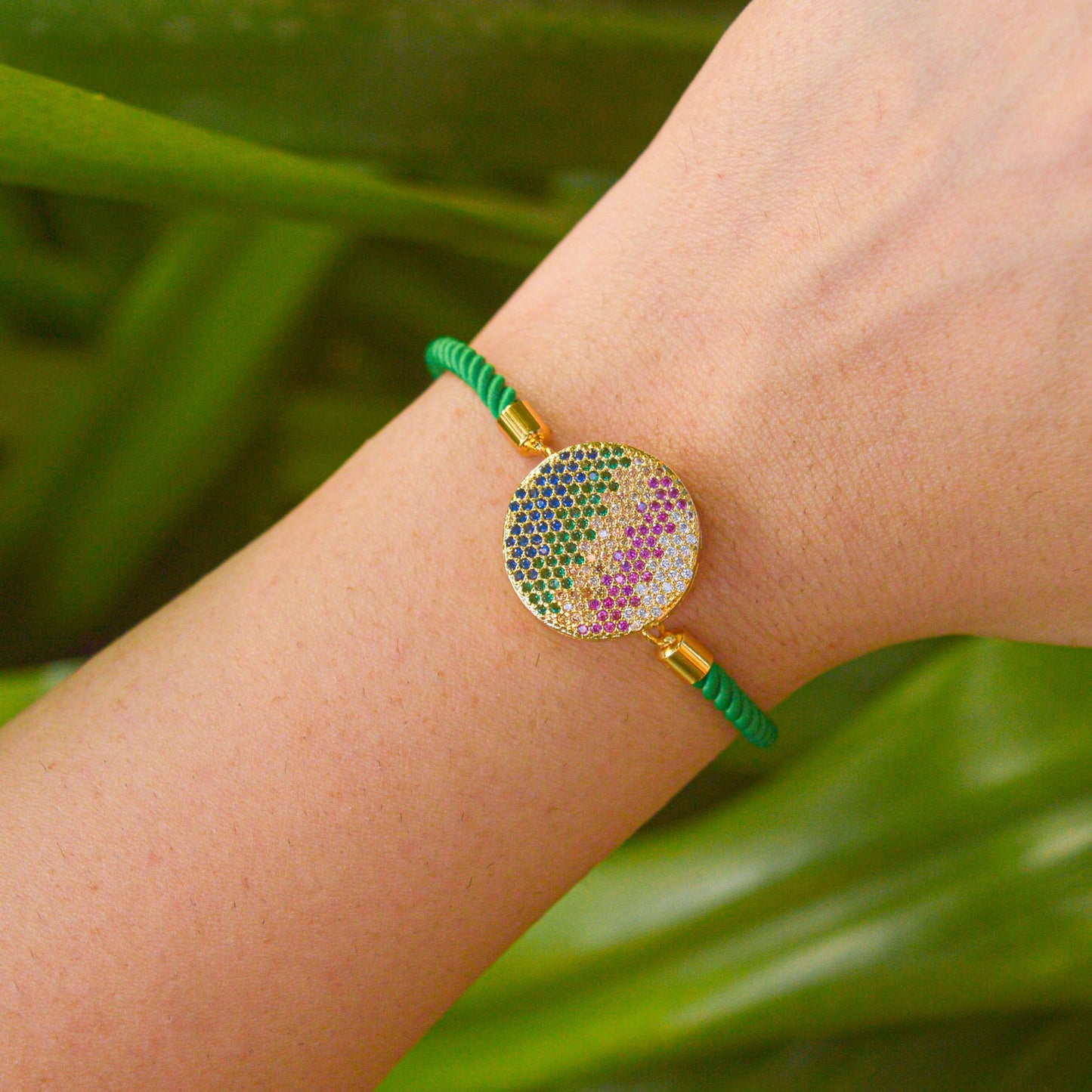 Green Energy Band Evil Eye Bracelet ( Gold )