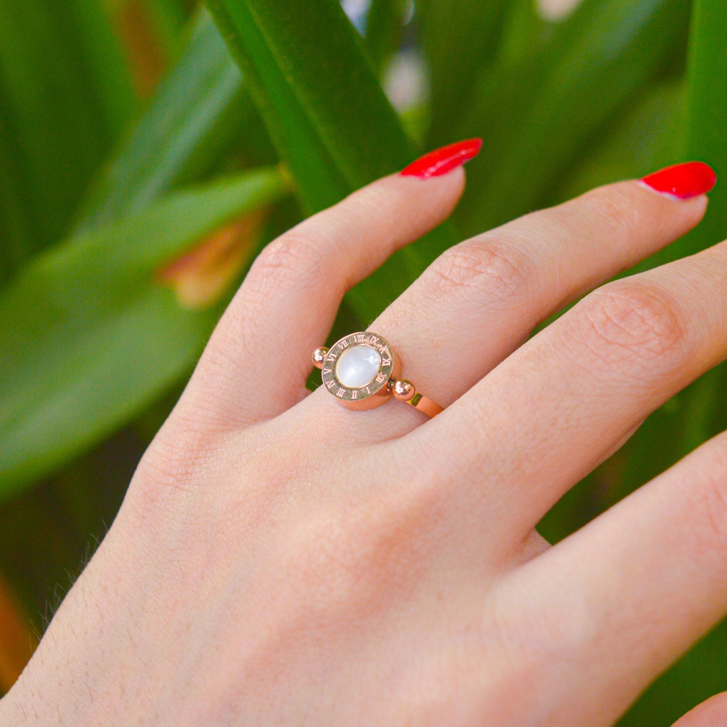 Roman Reversible White and Black Ring ( Rose Gold )