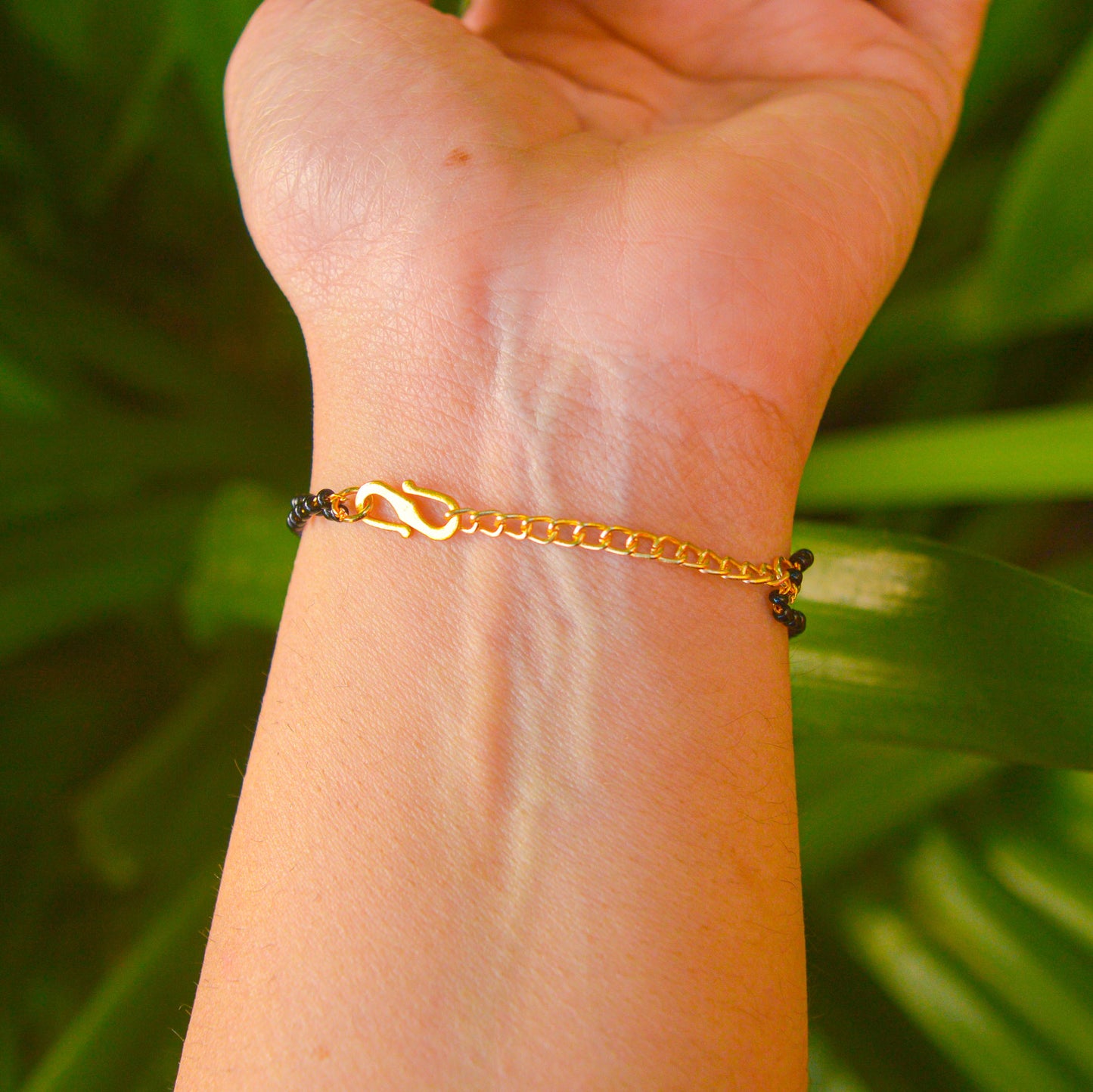 White Pearl Evil Eye Double Mangalsutra Bracelet ( Gold )