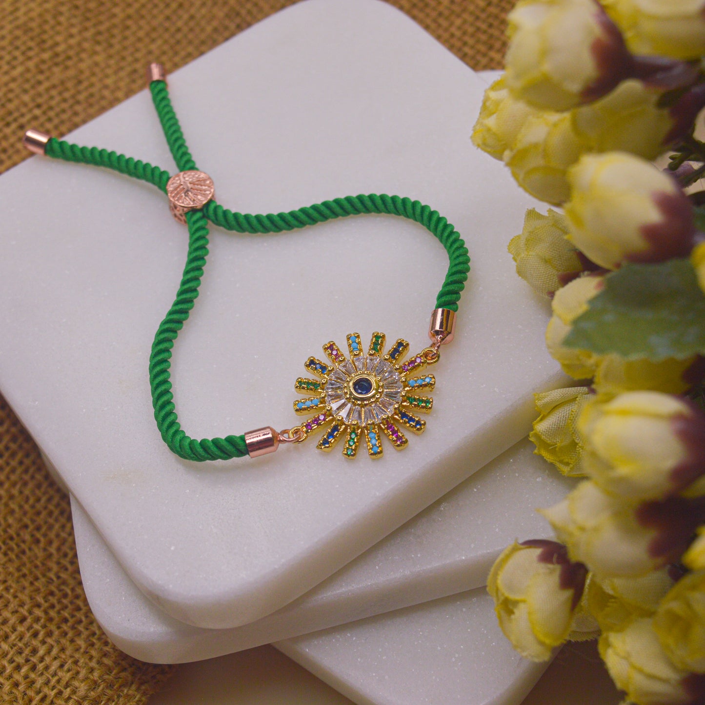 Green Sun Evil Eye Bracelet - Gold