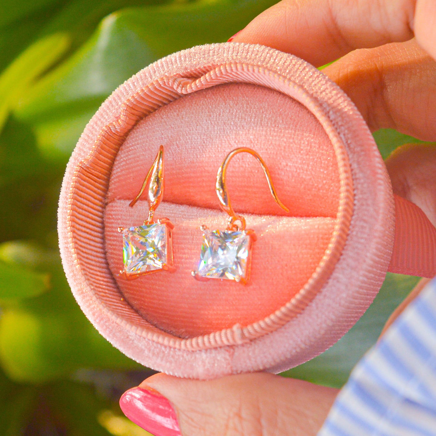 Rose Gold Square Diamond Danglings Earrings - Rose Gold